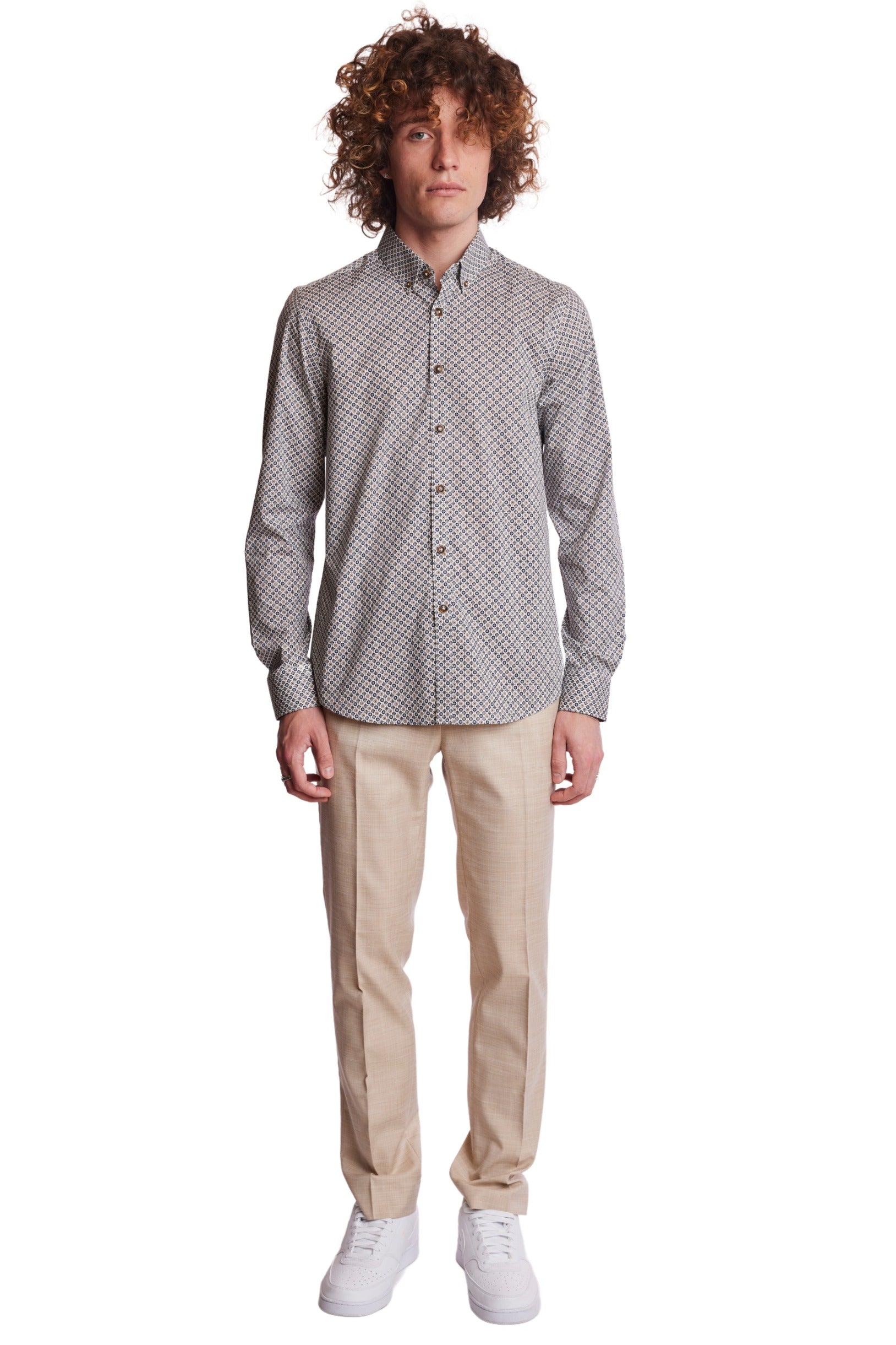 Brian Button Down Shirt - Navy Tan Floral