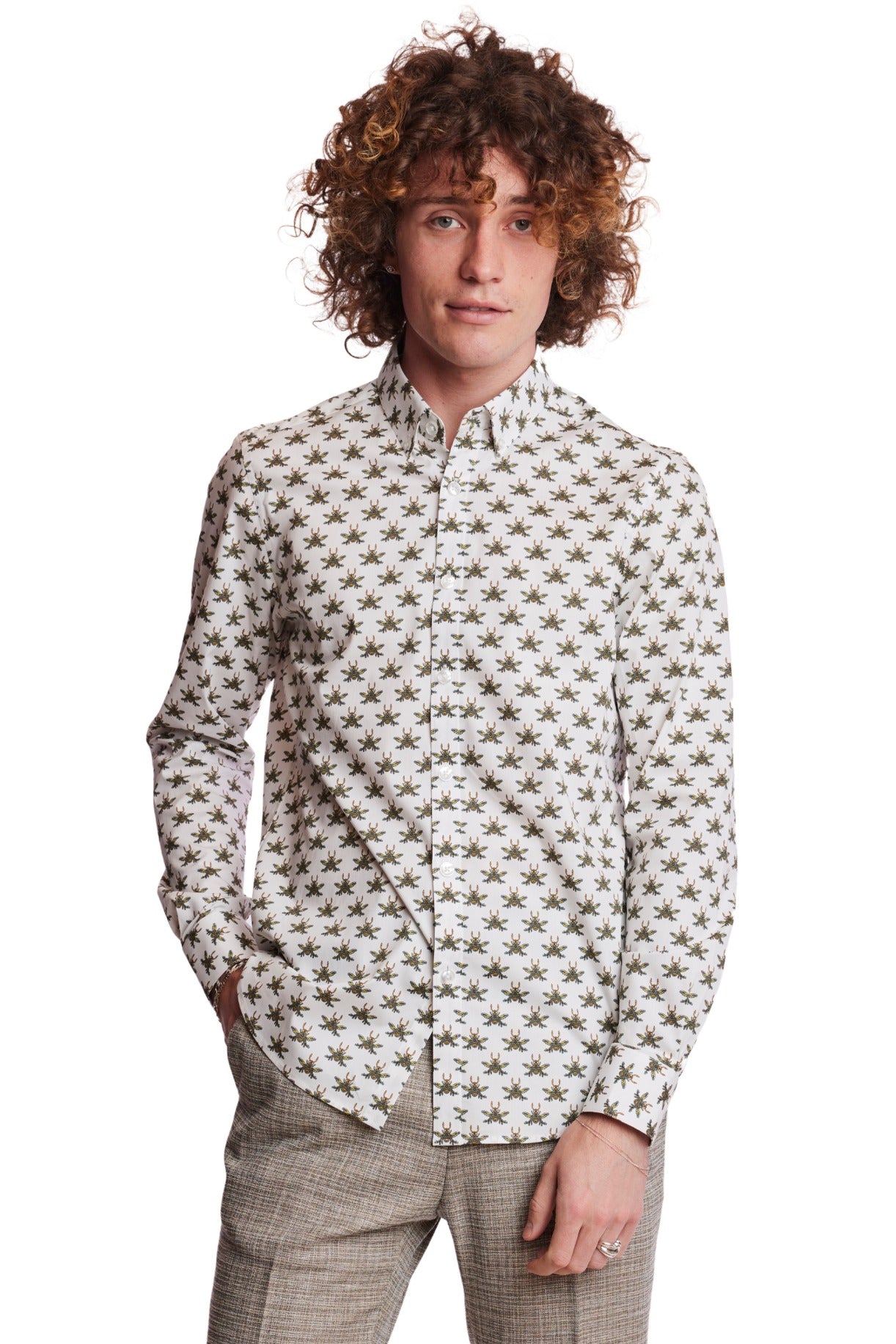 Brian Button Down Shirt - White Bees