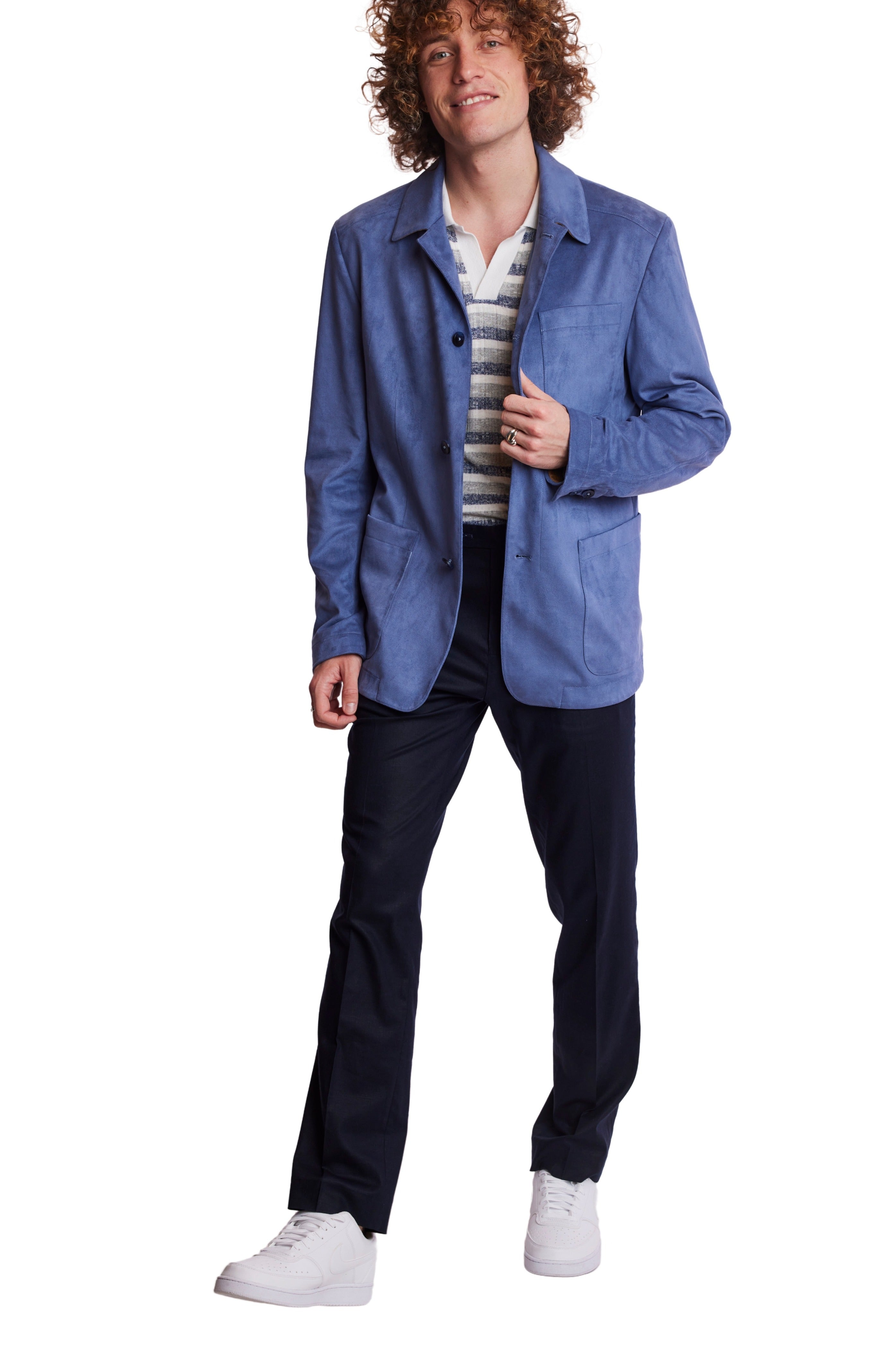 City 3 Patch Pocket Jacket - slim - Blue Mercury Microsuede