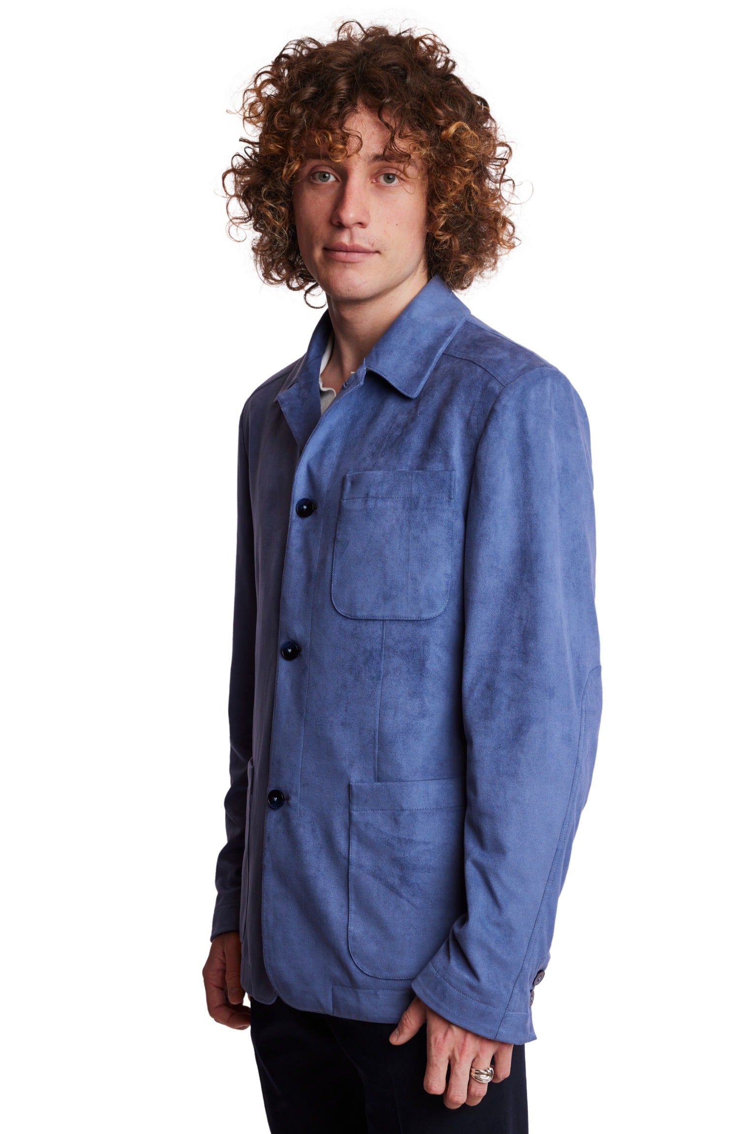 City 3 Patch Pocket Jacket - slim - Blue Mercury Microsuede