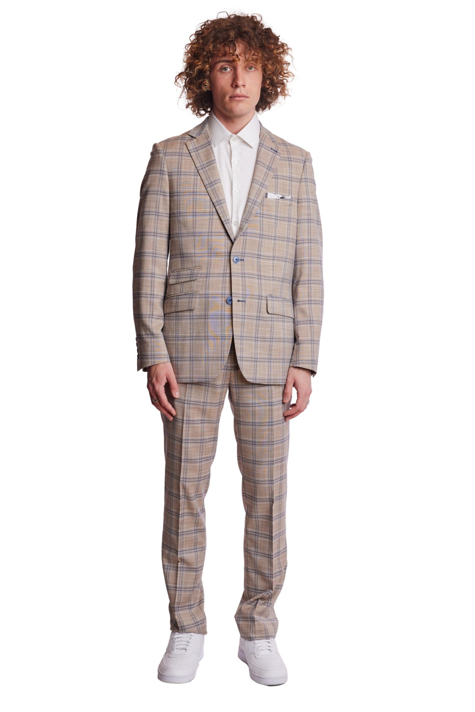 Dover Notch Jacket - slim - Tan Blue White Check