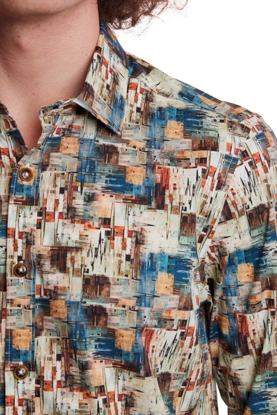 Samuel Spread Collar Shirt - Blue Rust Streaks