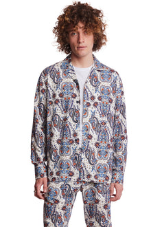  L/S Camp Collar Shirt - White Blue Orange Paisley