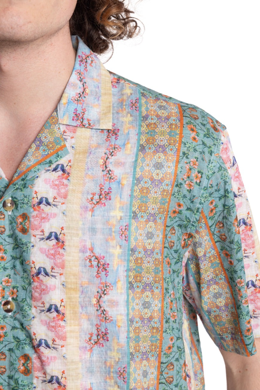 S/S Camp Collar Shirt - Pink Green Floral Multi