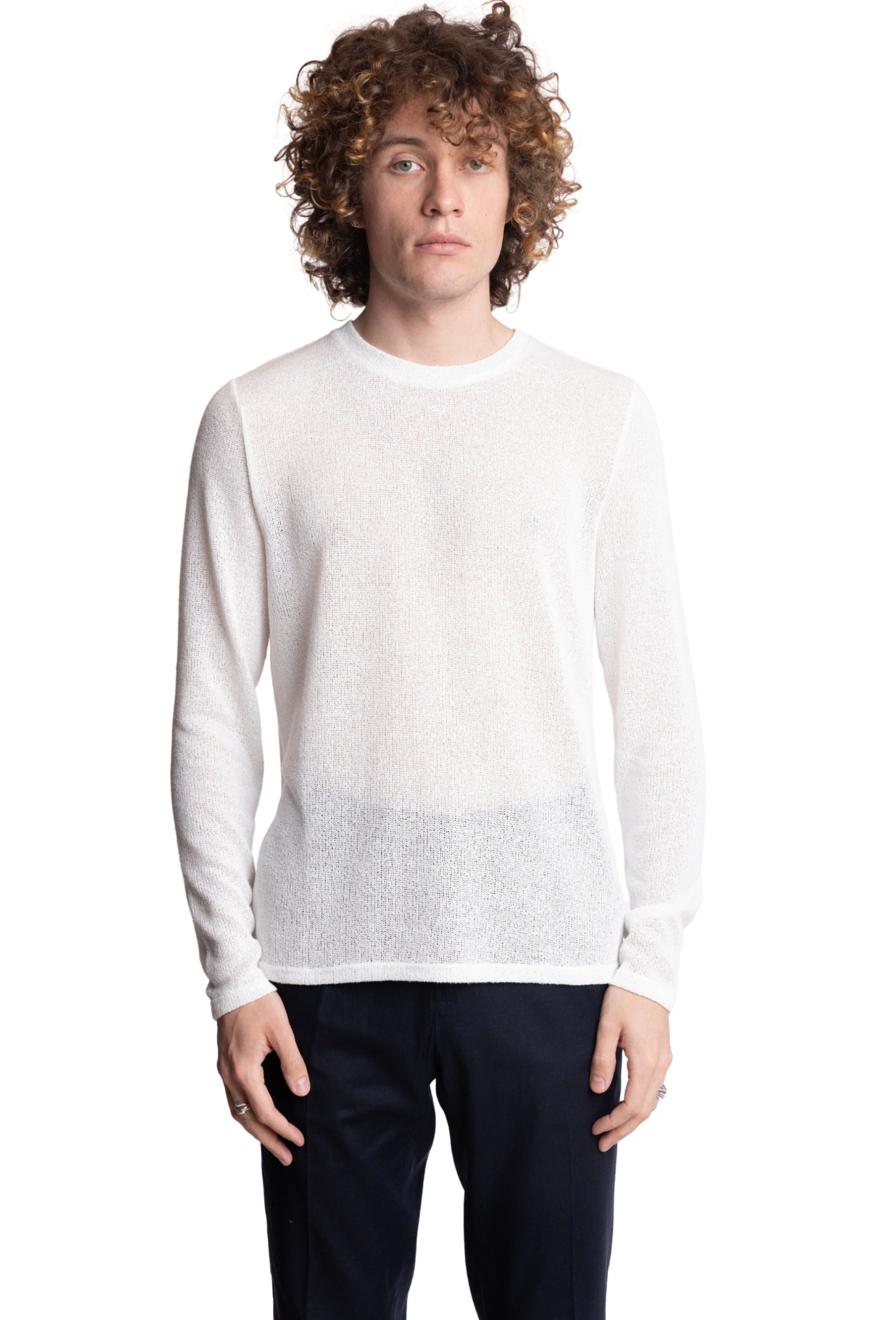 L/S Crewneck - White Mesh