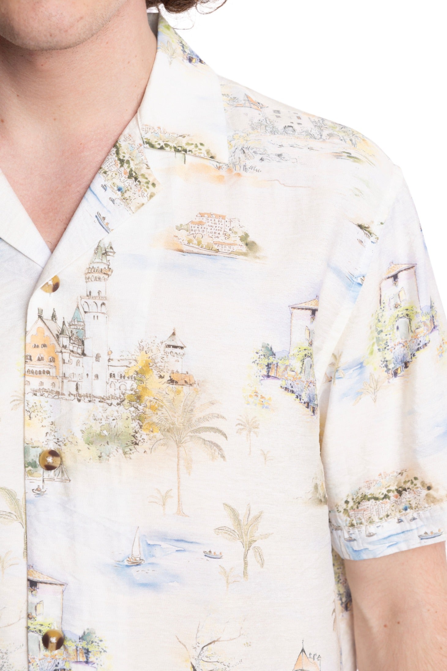 S/S Camp Collar Shirt - White Summer Island