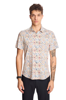  S/S Sawyer Shirt - White Peach Blue Mosaic