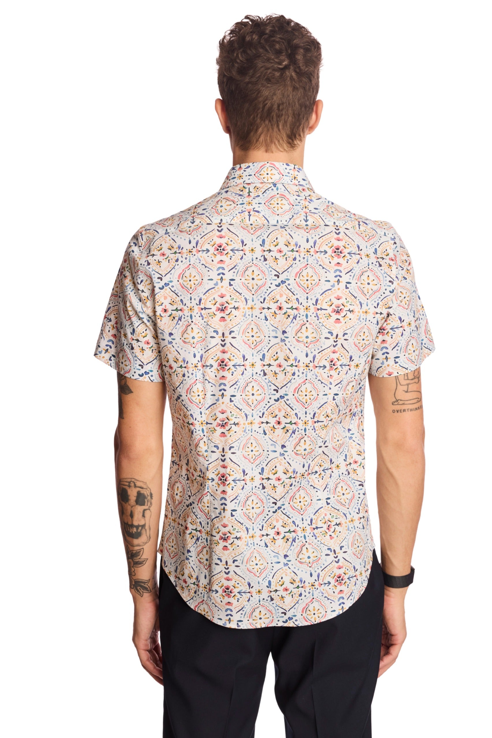 S/S Sawyer Shirt - White Peach Blue Mosaic