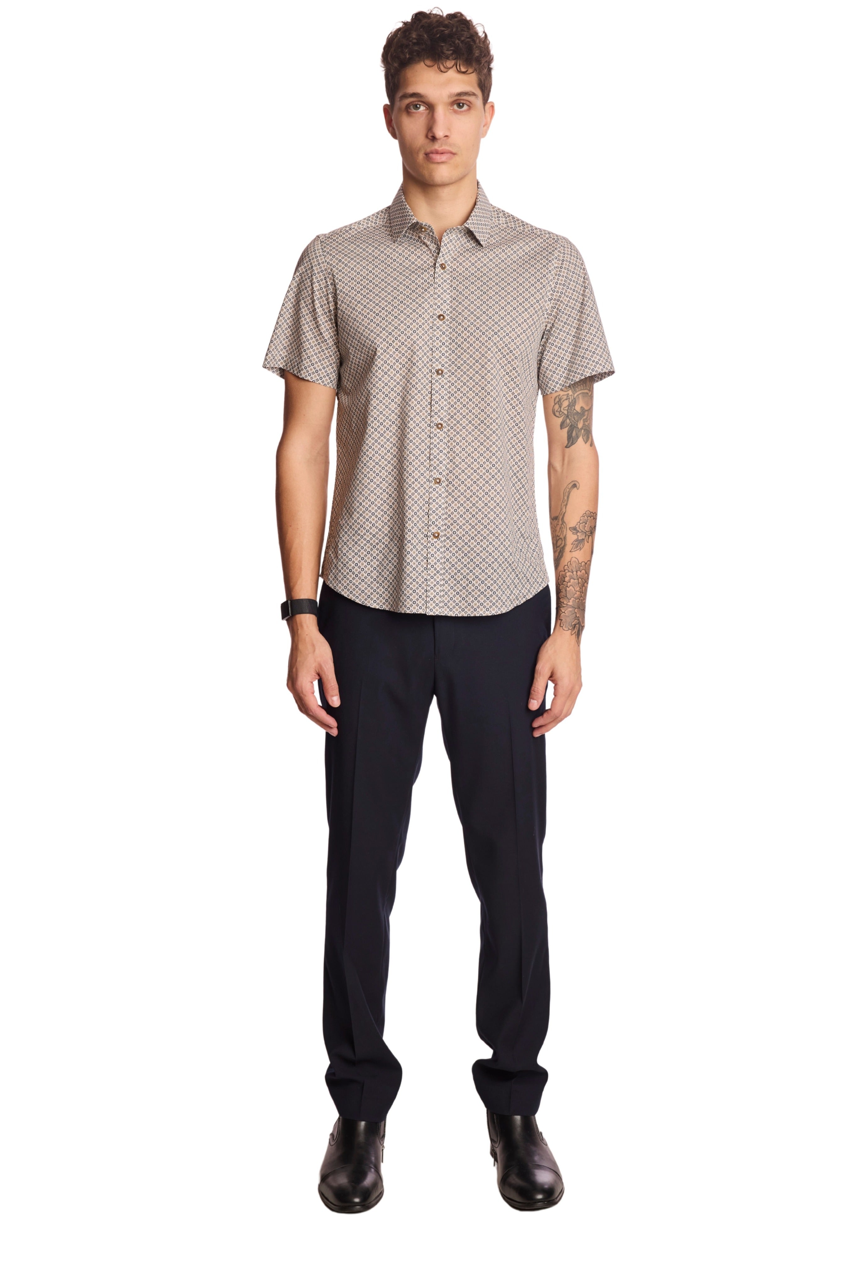 S/S Sawyer Shirt - Navy Tan Floral