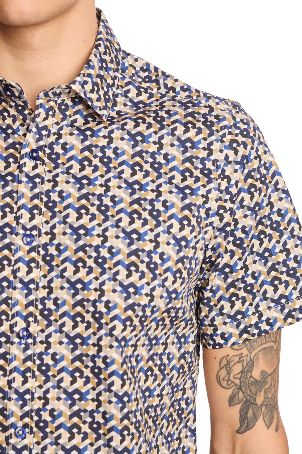 S/S Sawyer Shirt - Navy Tan Geo