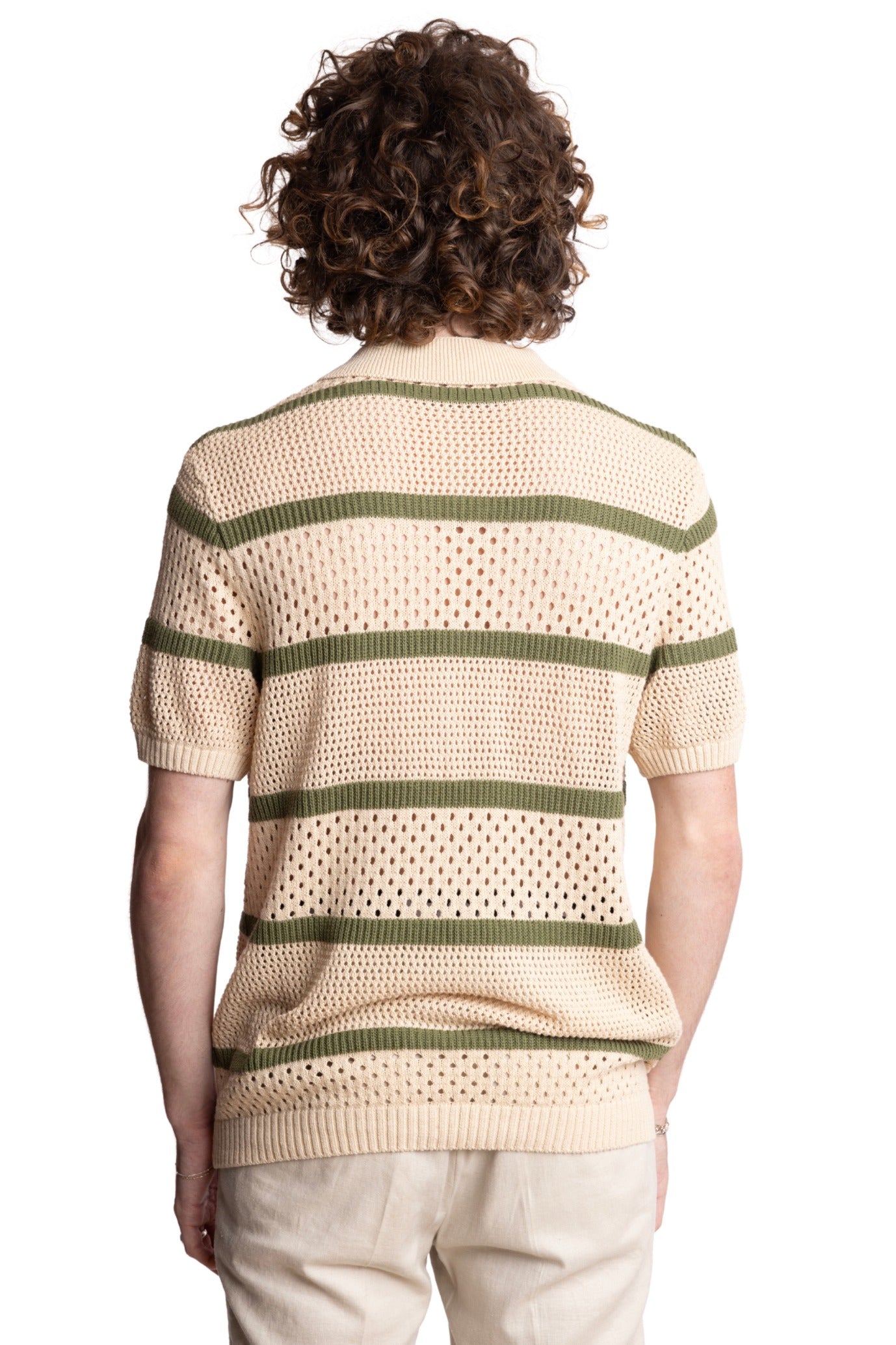 Full Placket Crochet Polo - Tan & Olive