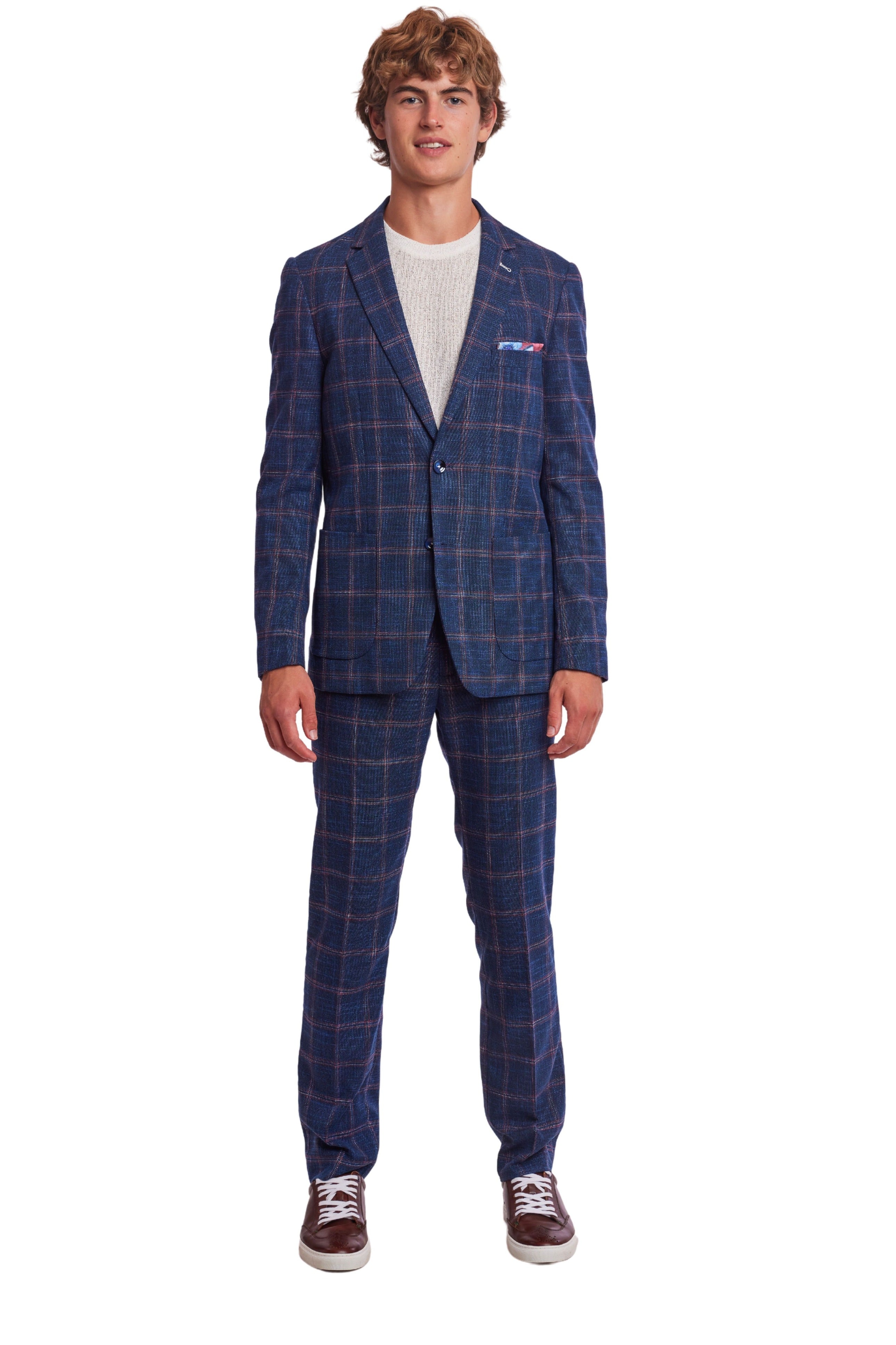 Dover Notch Jacket  - slim - Navy Red White Check
