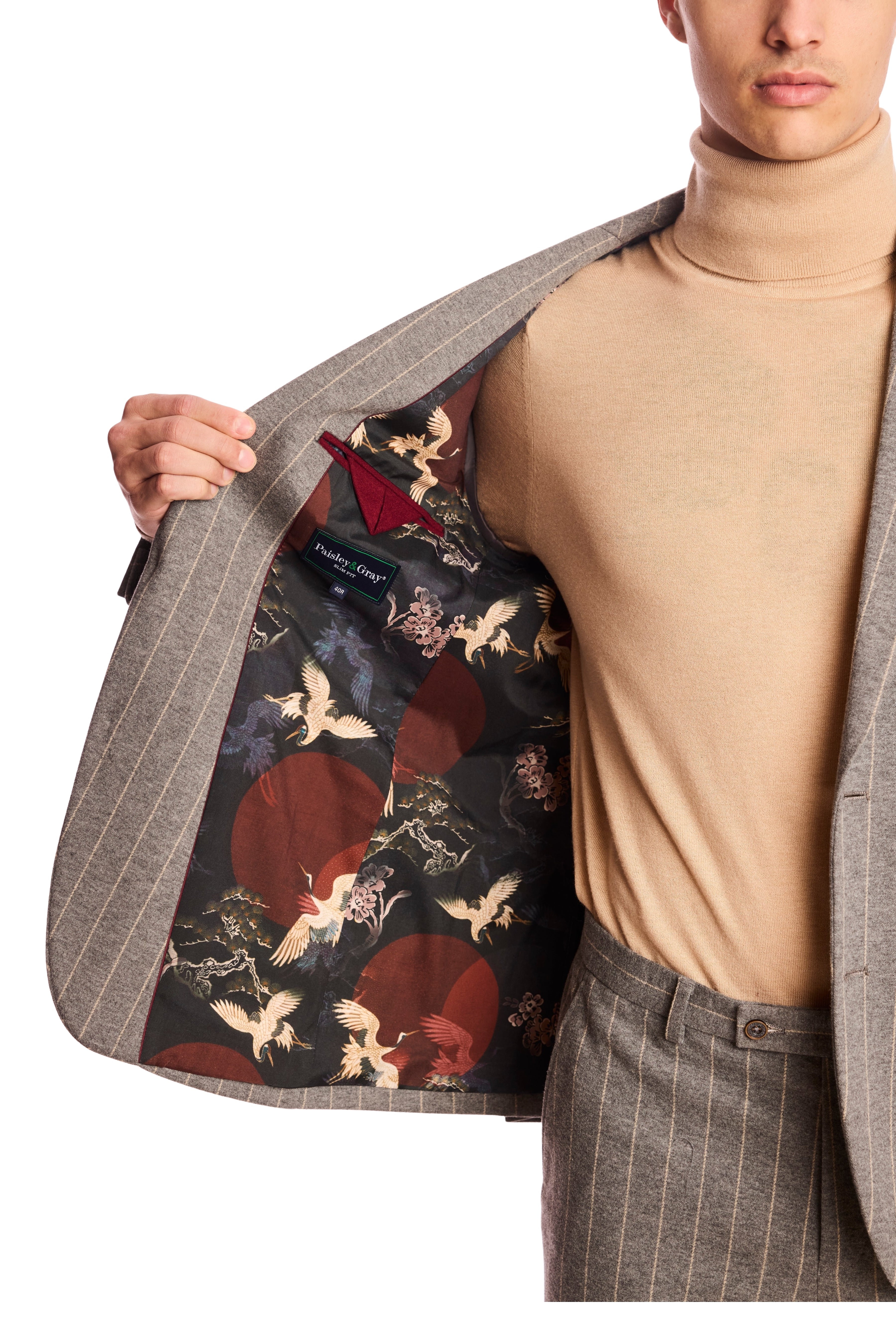 Dover Notch Jacket - slim - LT Grey Tan Pinstripe