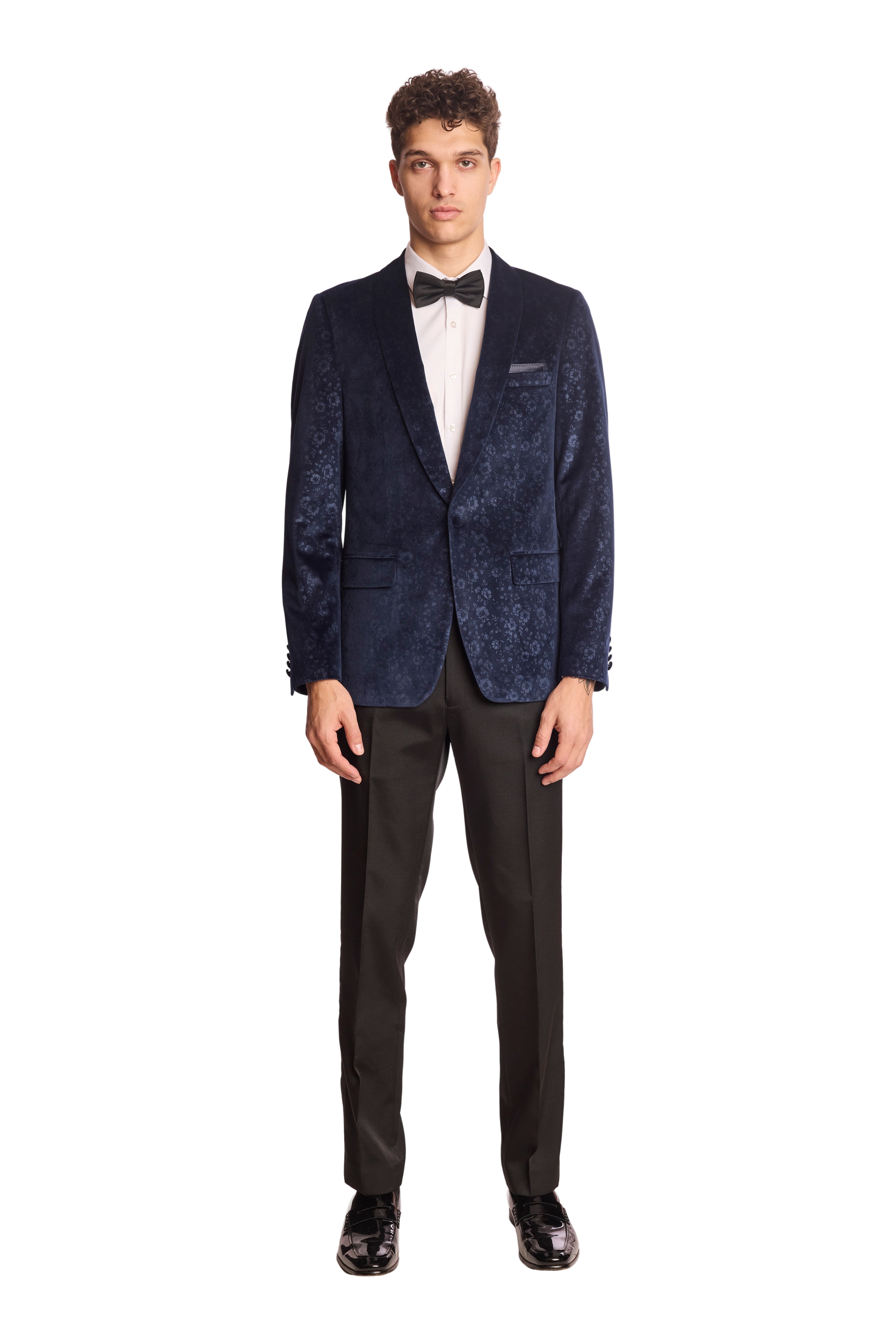 Regent Shawl Tux Jacket - slim - Navy Floral Velvet