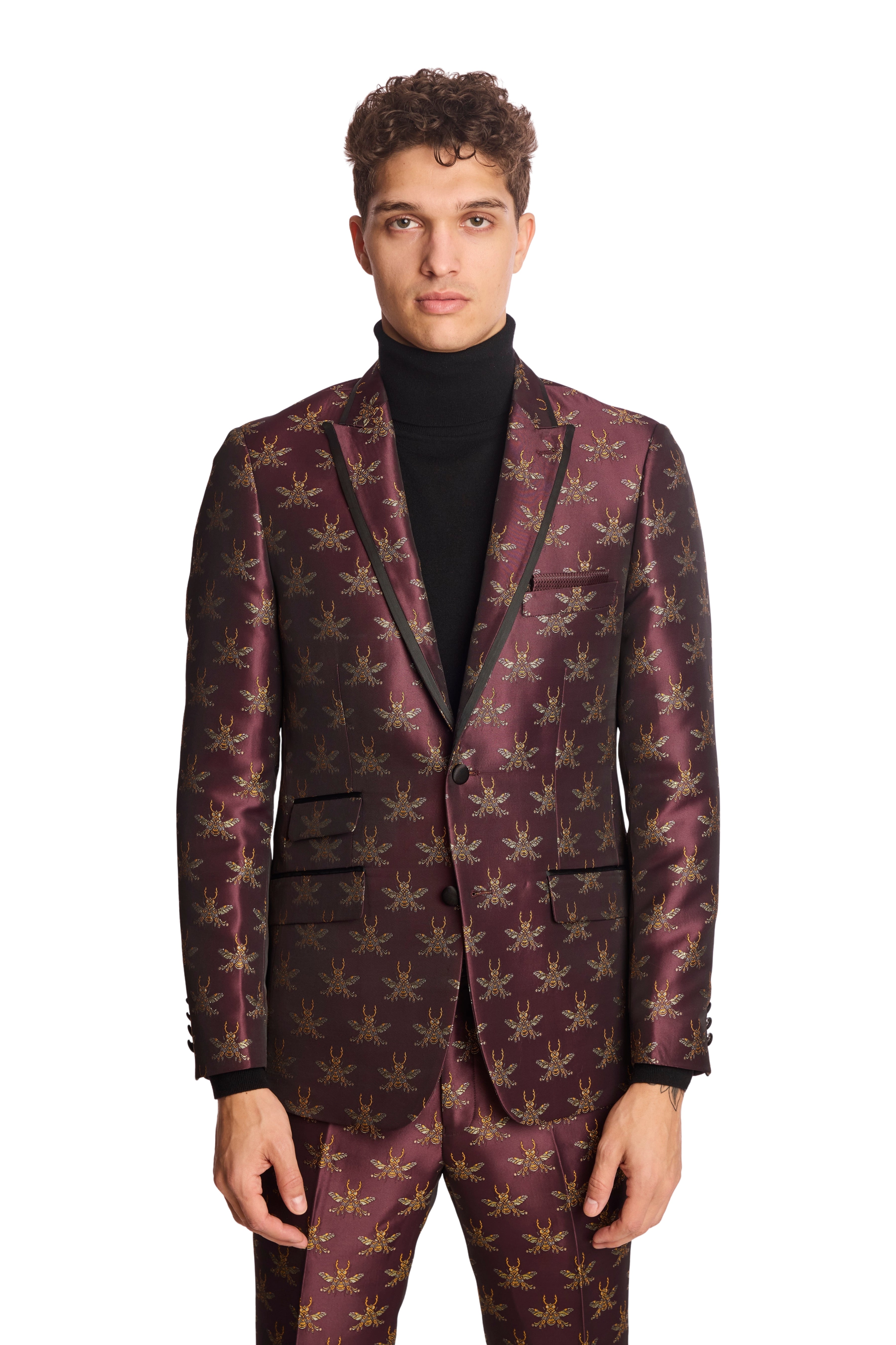 Grosvenor Peak Tux Jacket - slim - Cherry Lacquer Bees