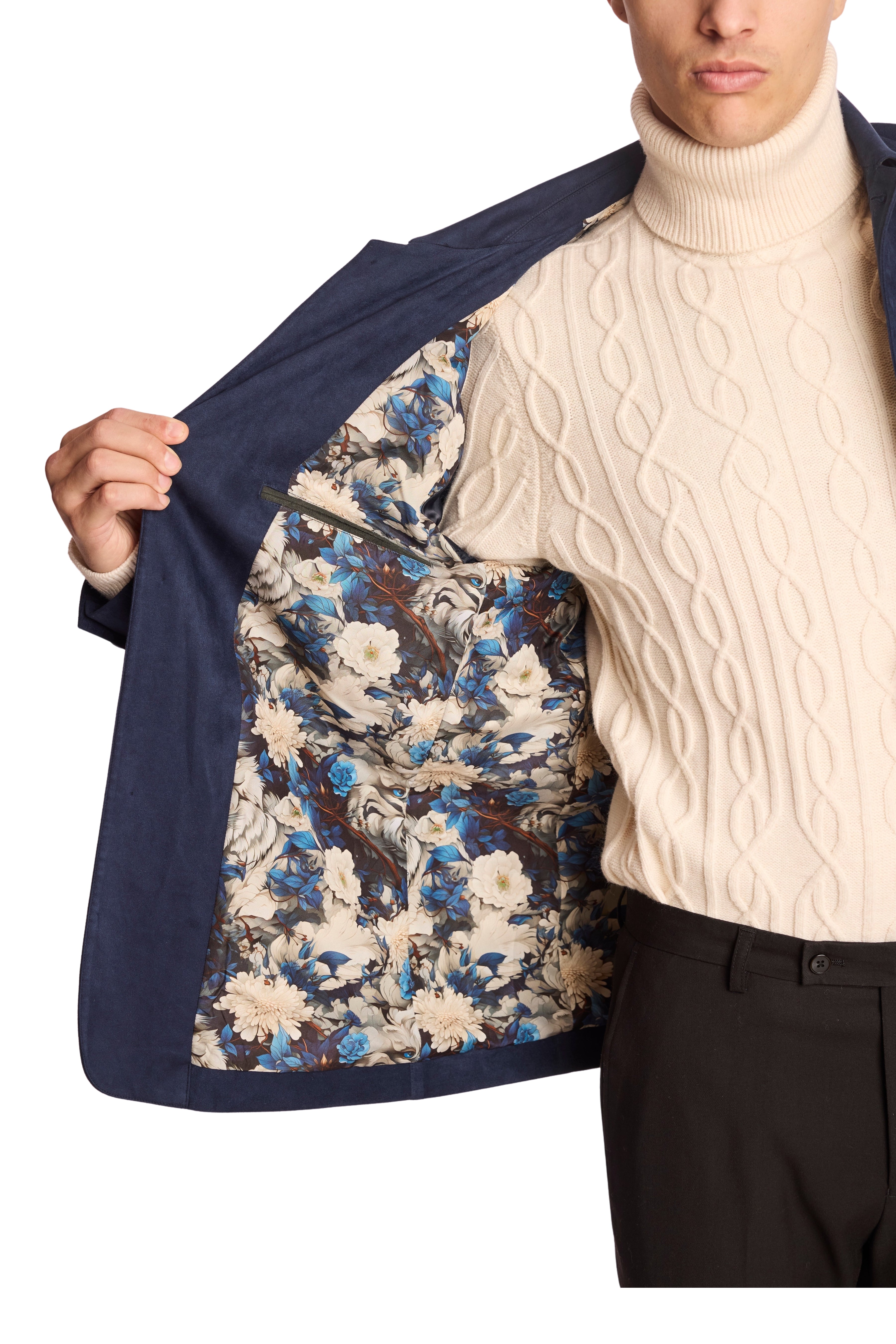 New City Button Up Jacket - Navy Blue Microsuede