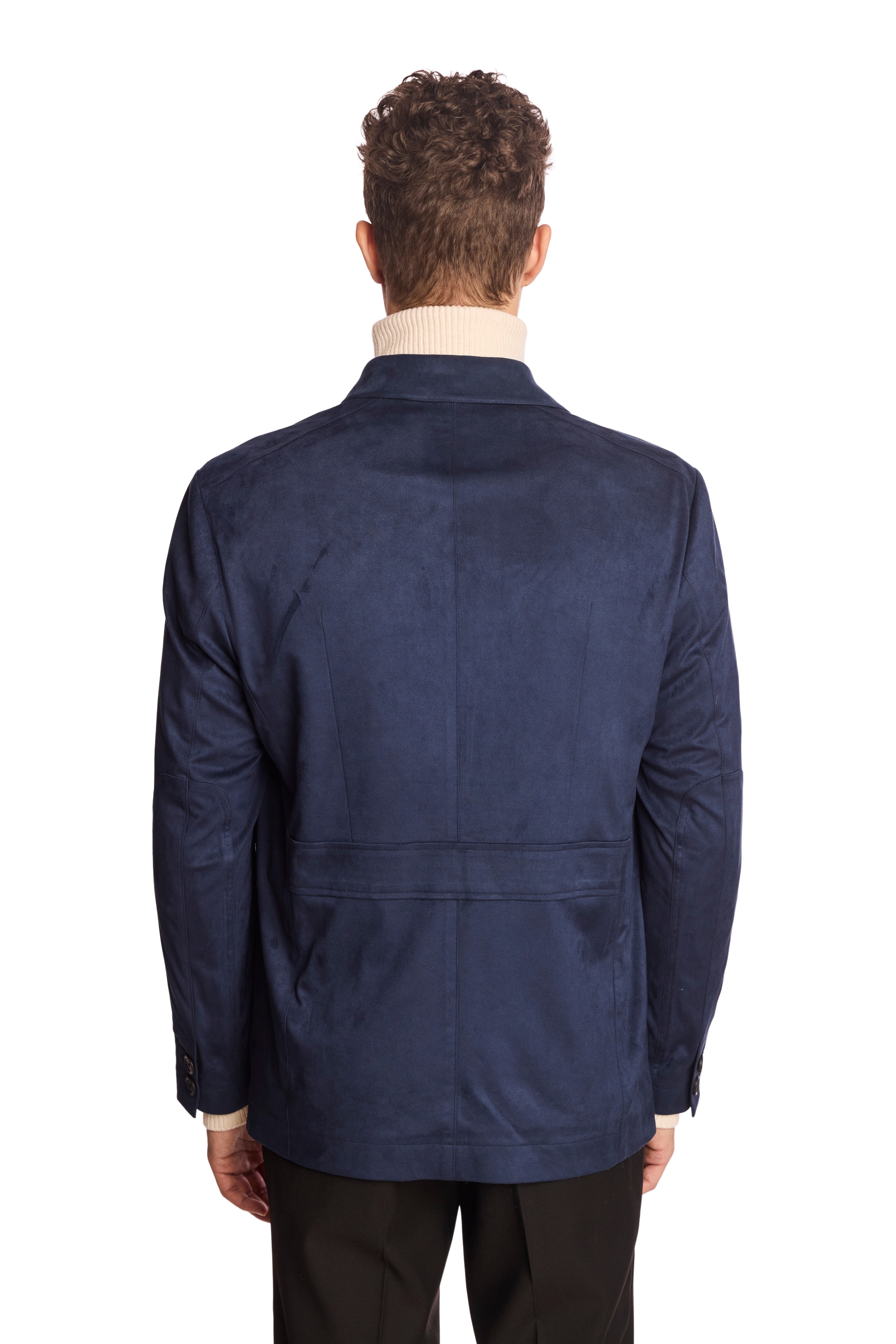 New City Button Up Jacket - Navy Blue Microsuede