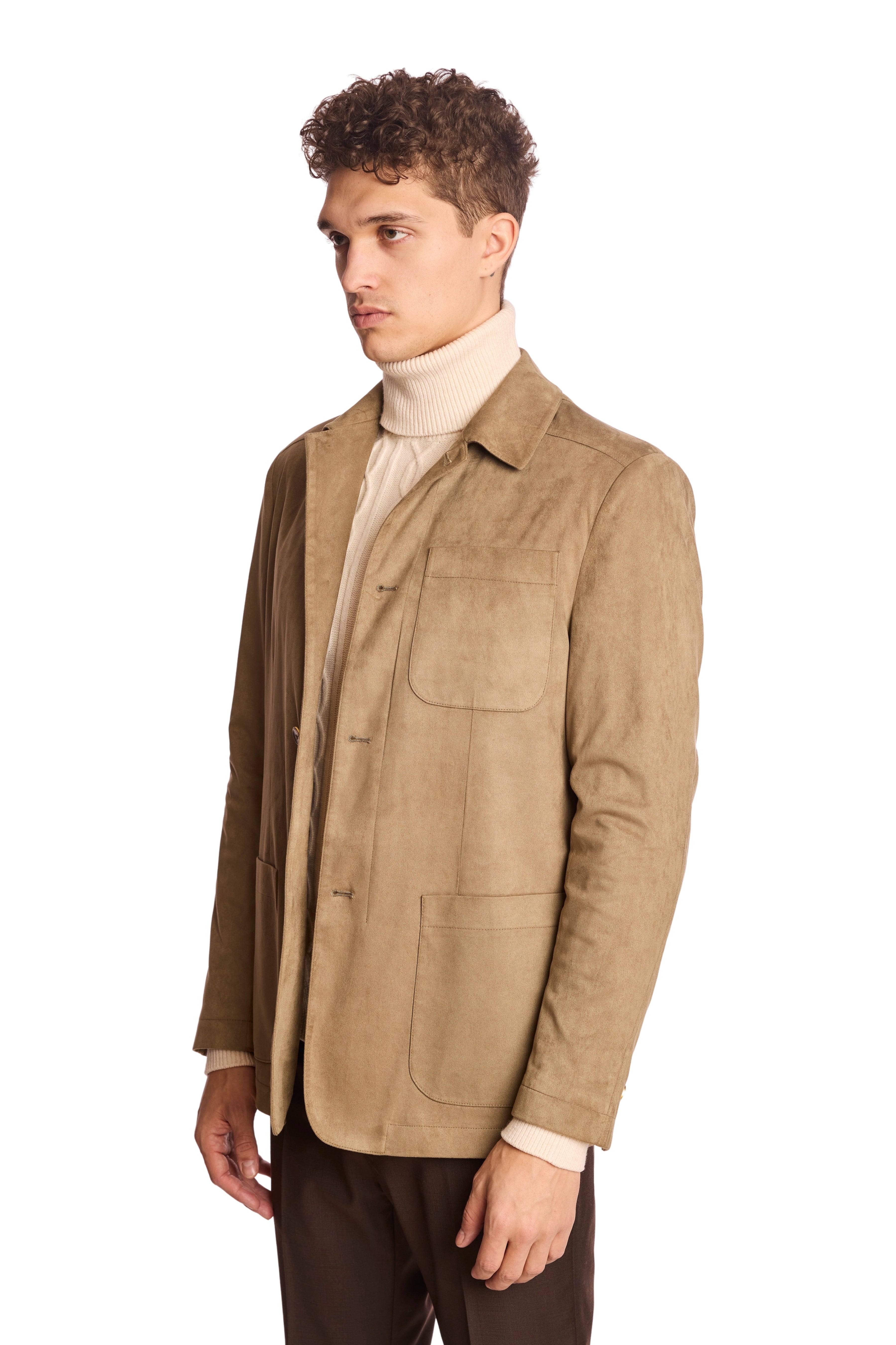 New City Button Up Jacket - Taupe Microsuede