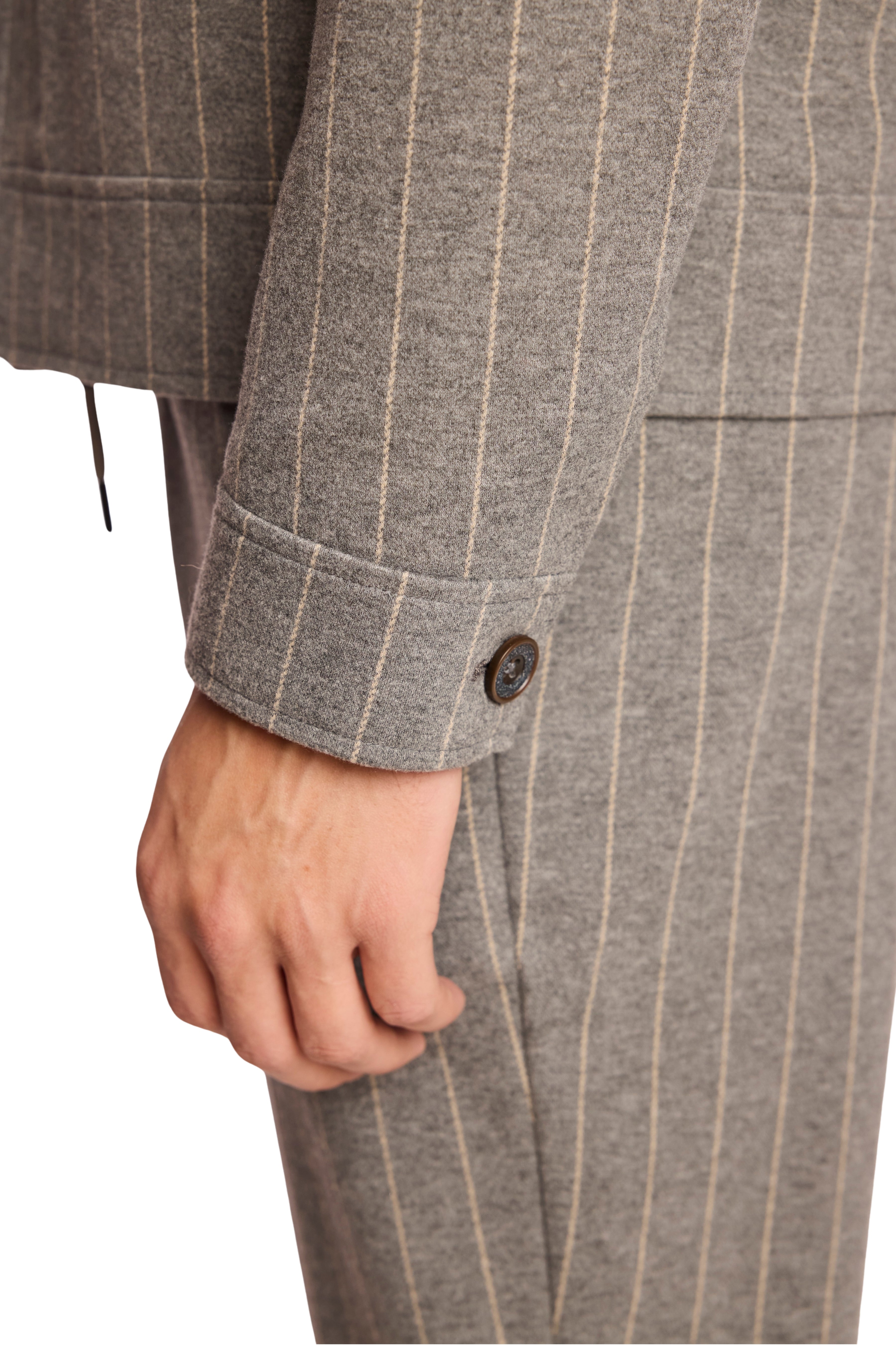 Hilo Button Jacket - LT Grey Tan Pinstripe
