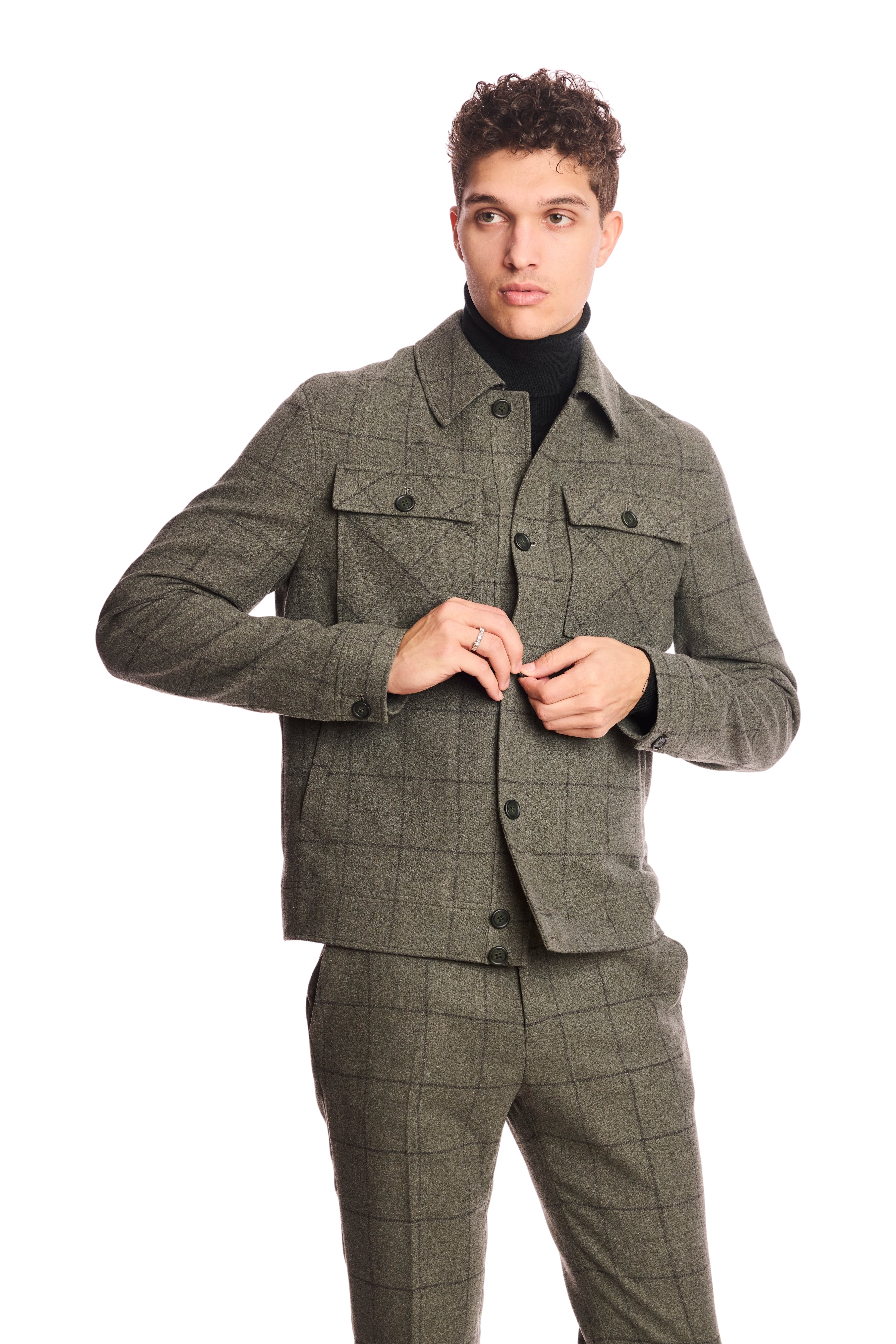 Hilo Button Jacket - Sage Windowpane