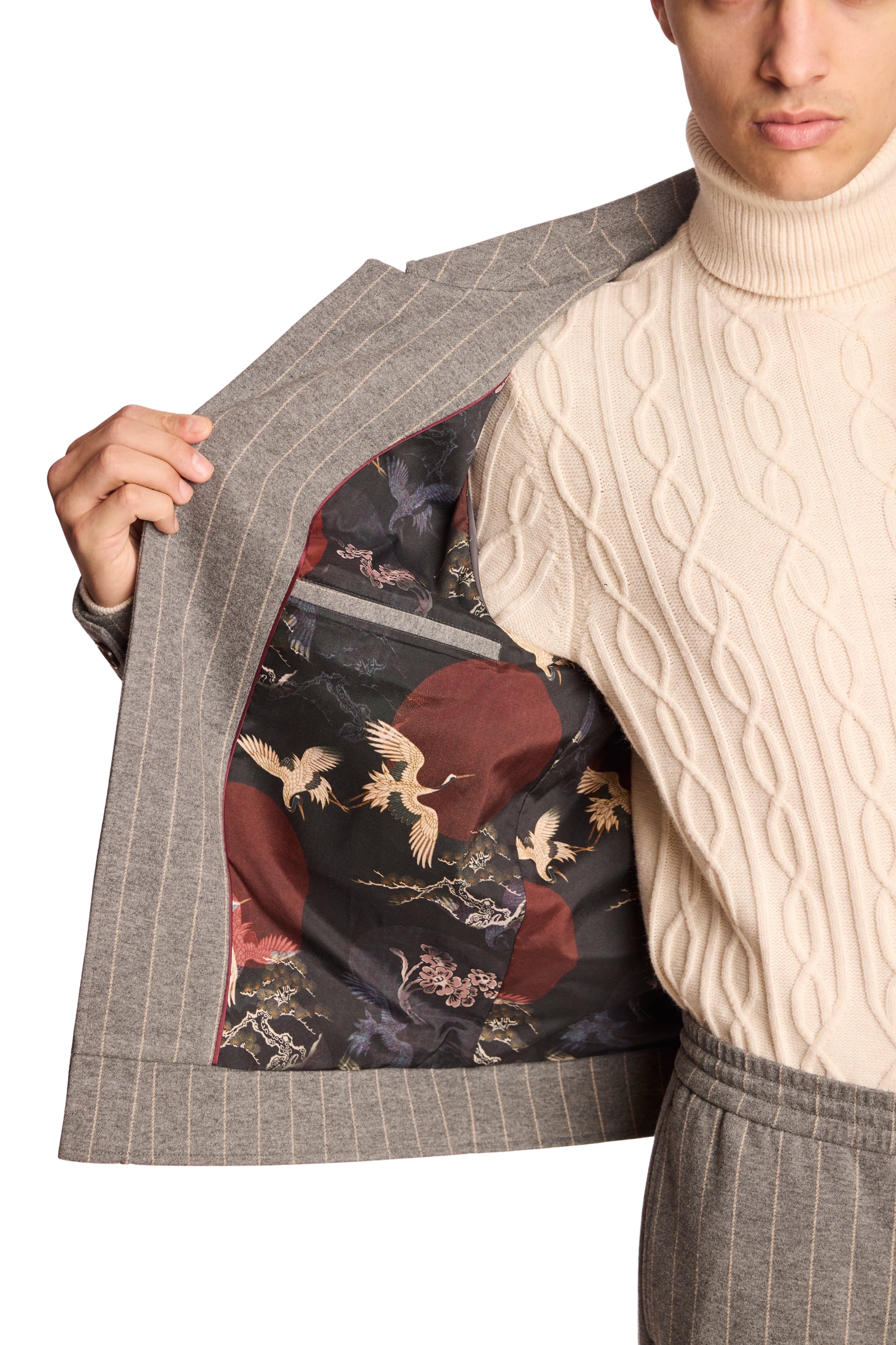 Hilo Button Jacket - LT Grey Tan Pinstripe