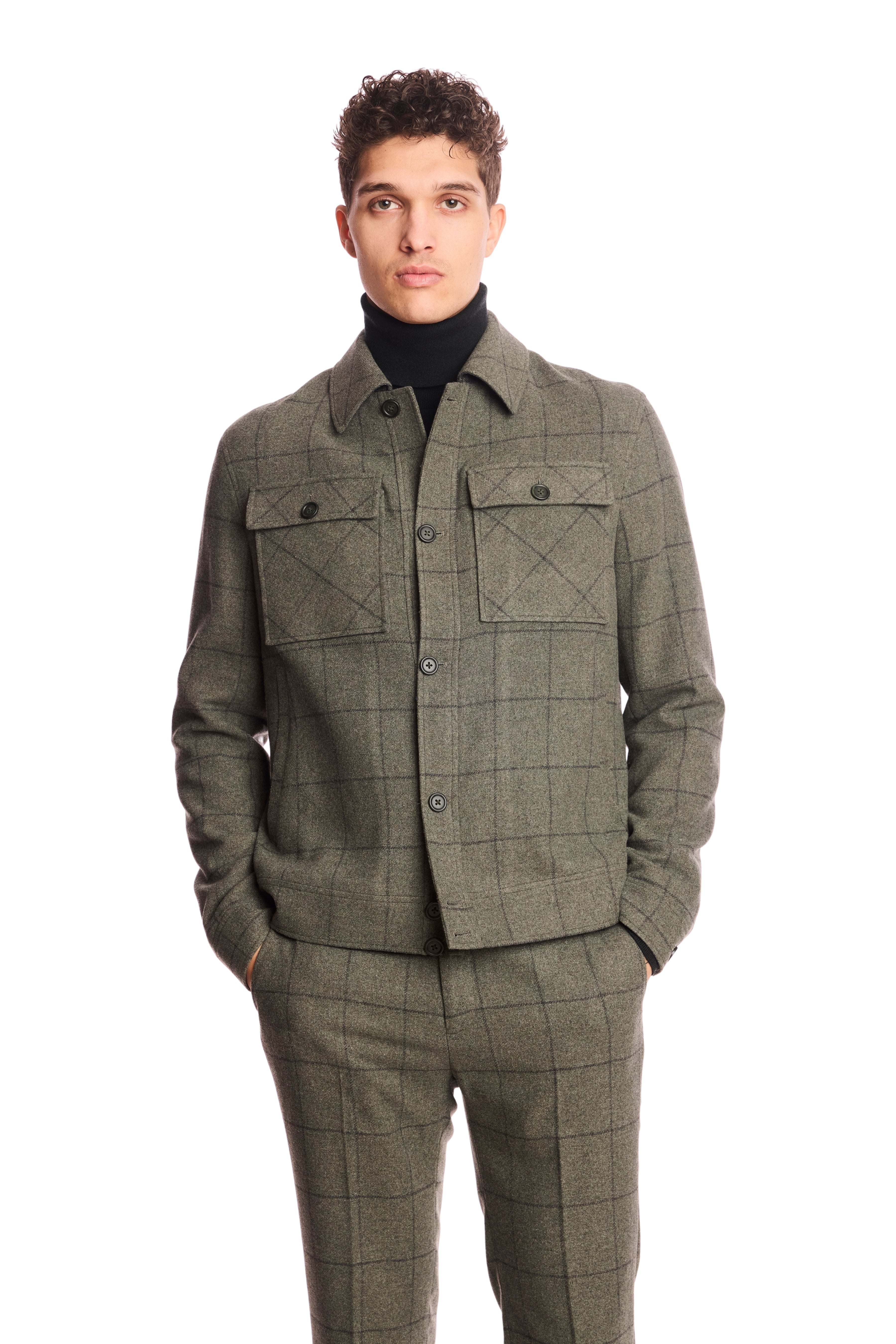 Hilo Button Jacket - Sage Windowpane