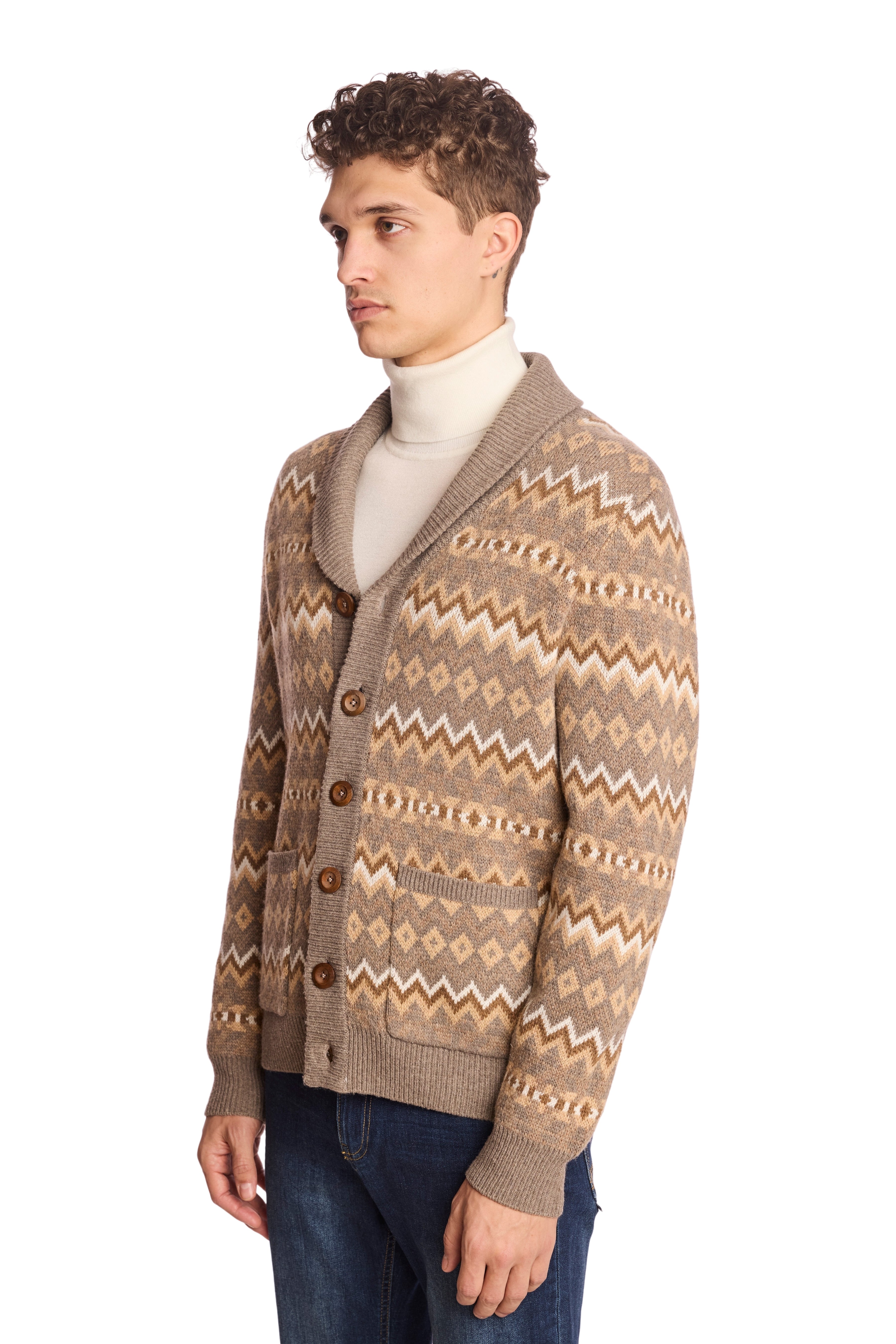 Shawl Collar Cardigan - Caramel Zig Zag