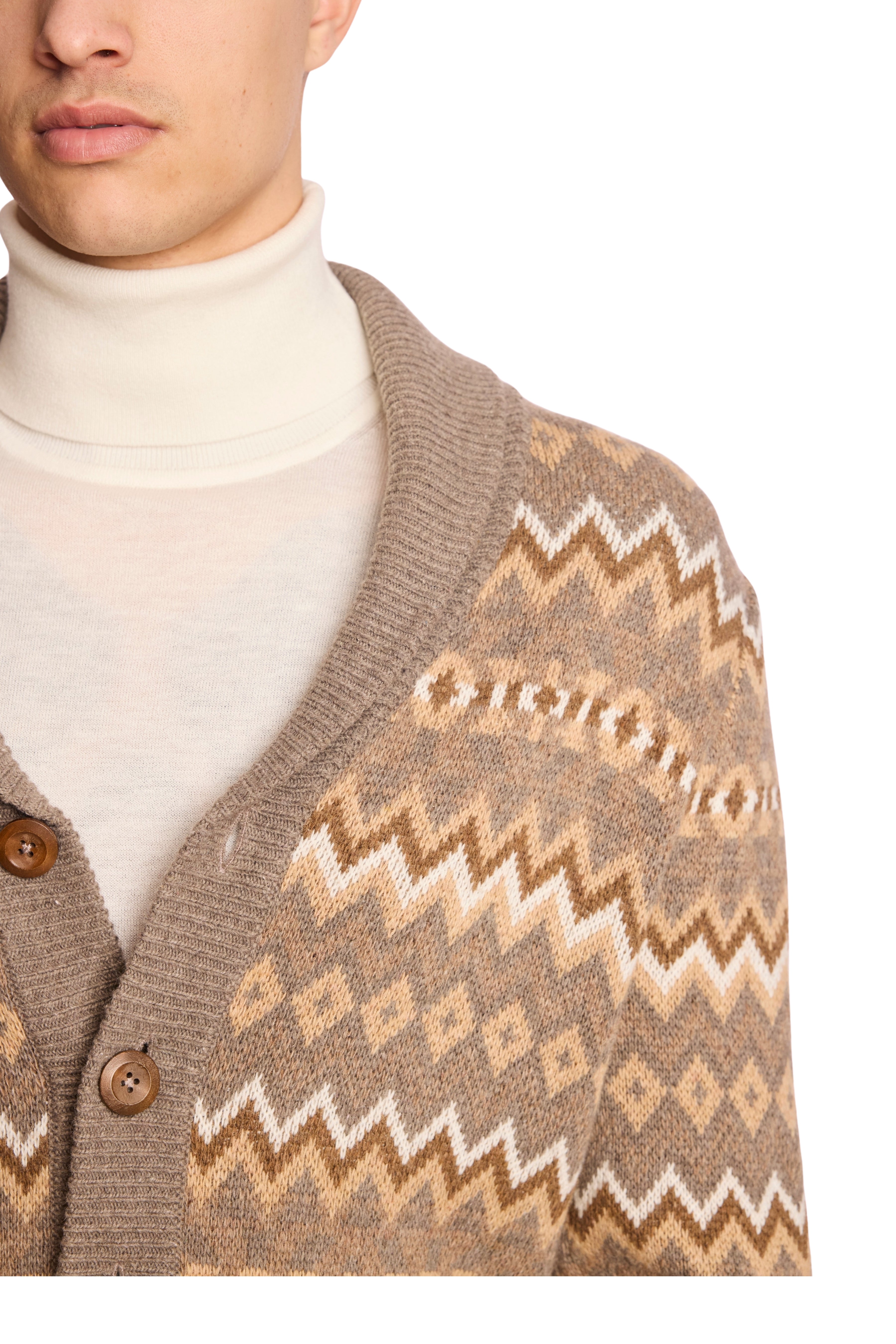 Shawl Collar Cardigan - Caramel Zig Zag