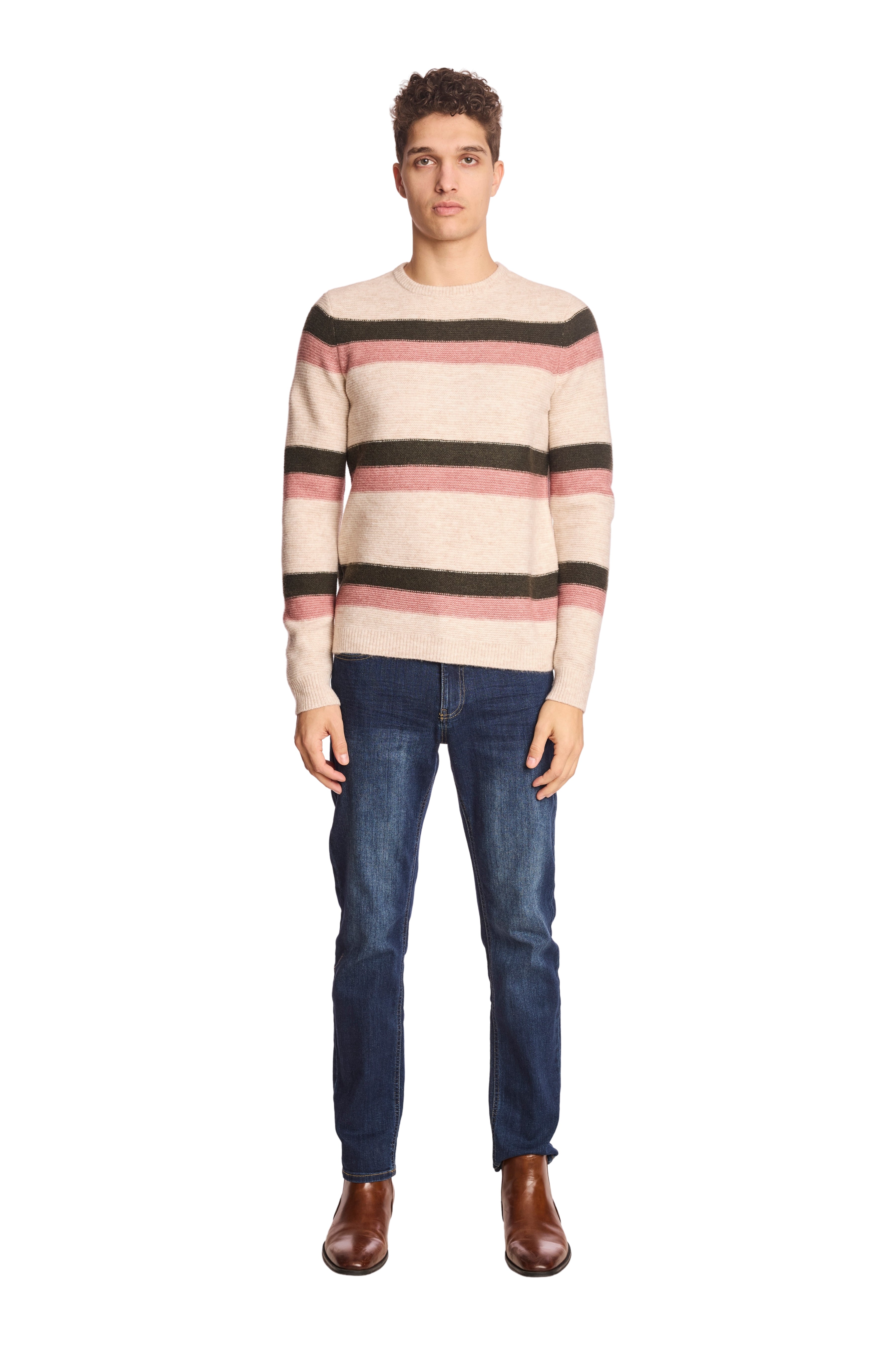 Crewneck Sweater - Pink Fern Stripe