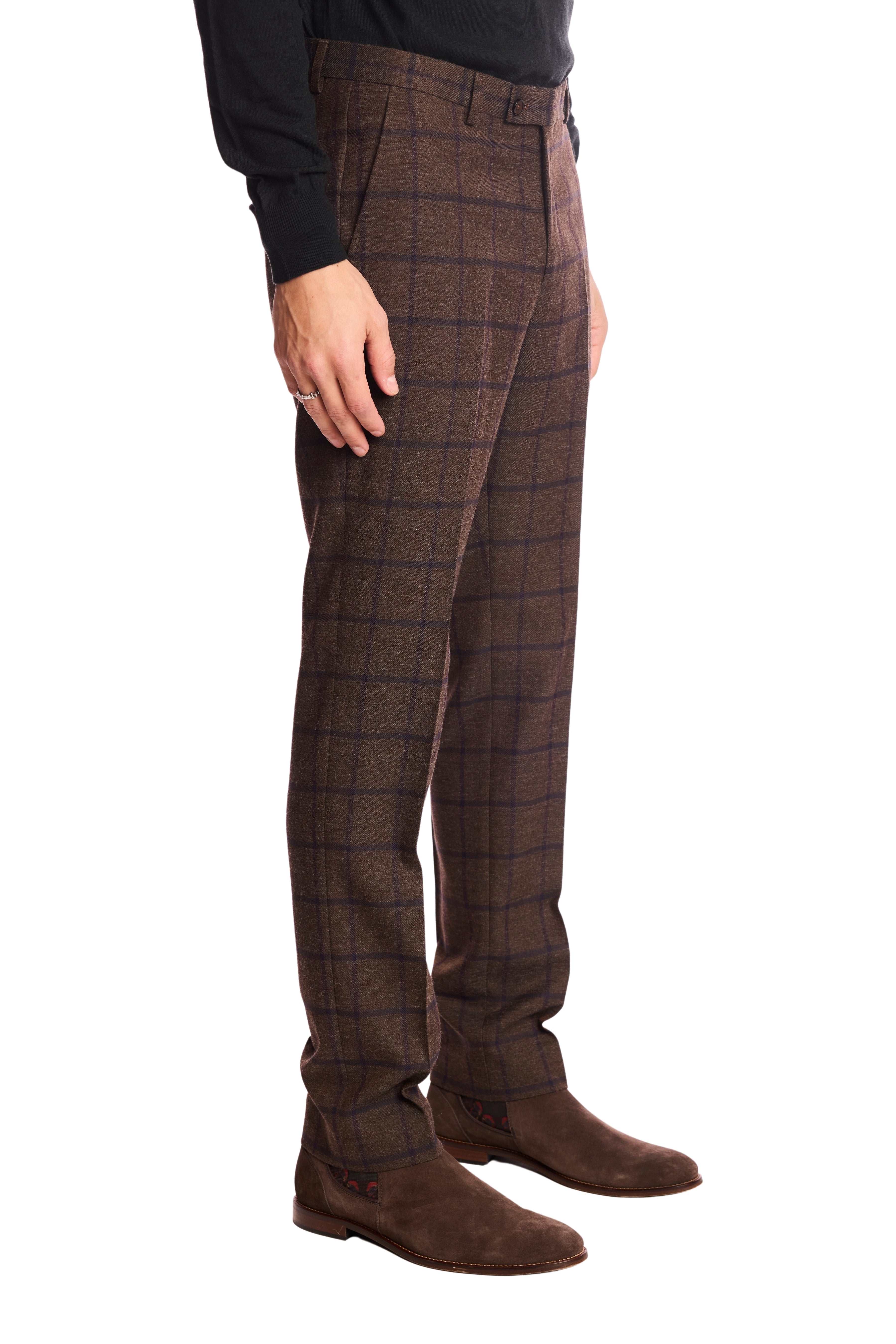 Downing pants - slim - Brown & Violet Windowpane