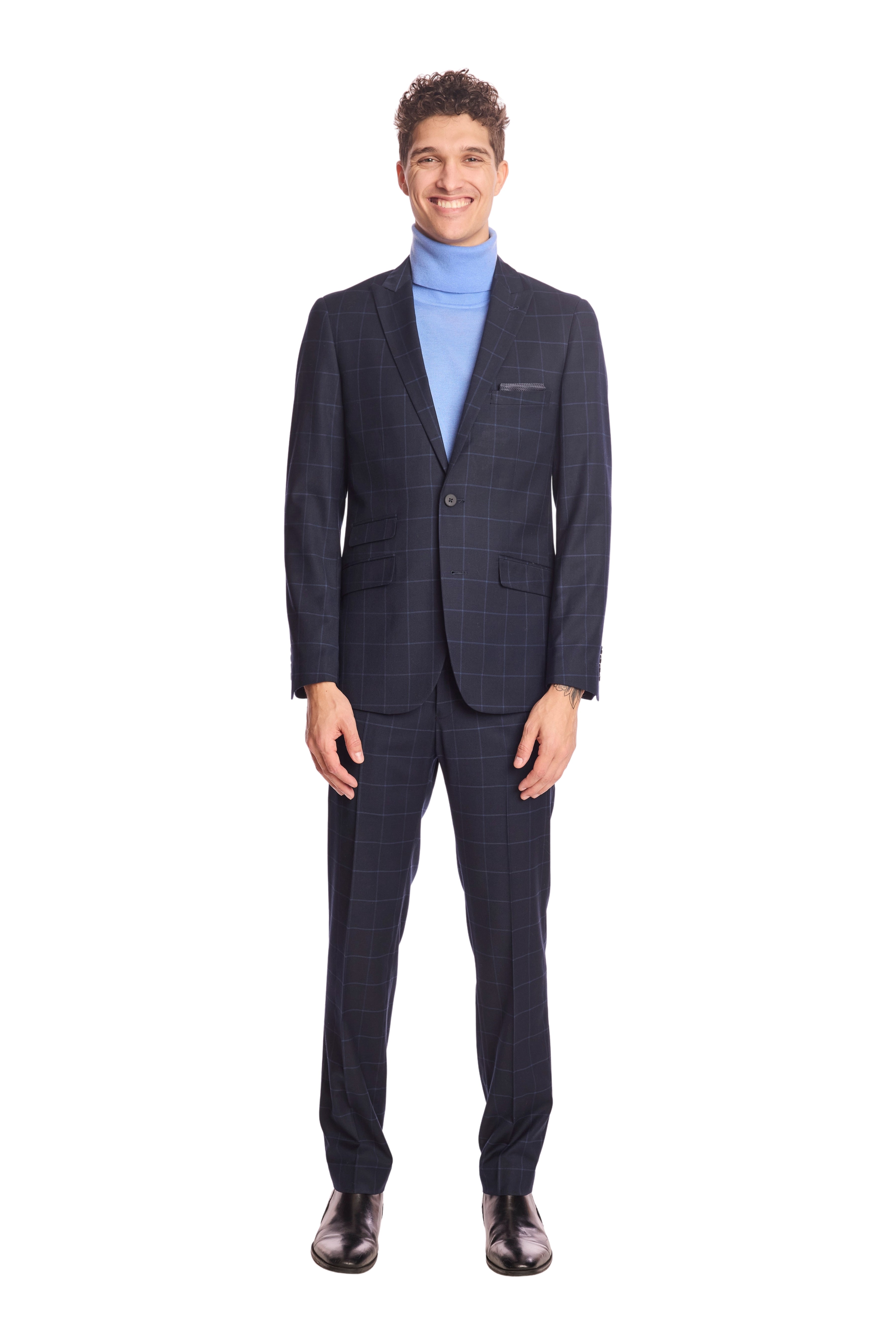 Downing pants - slim - Navy Windowpane