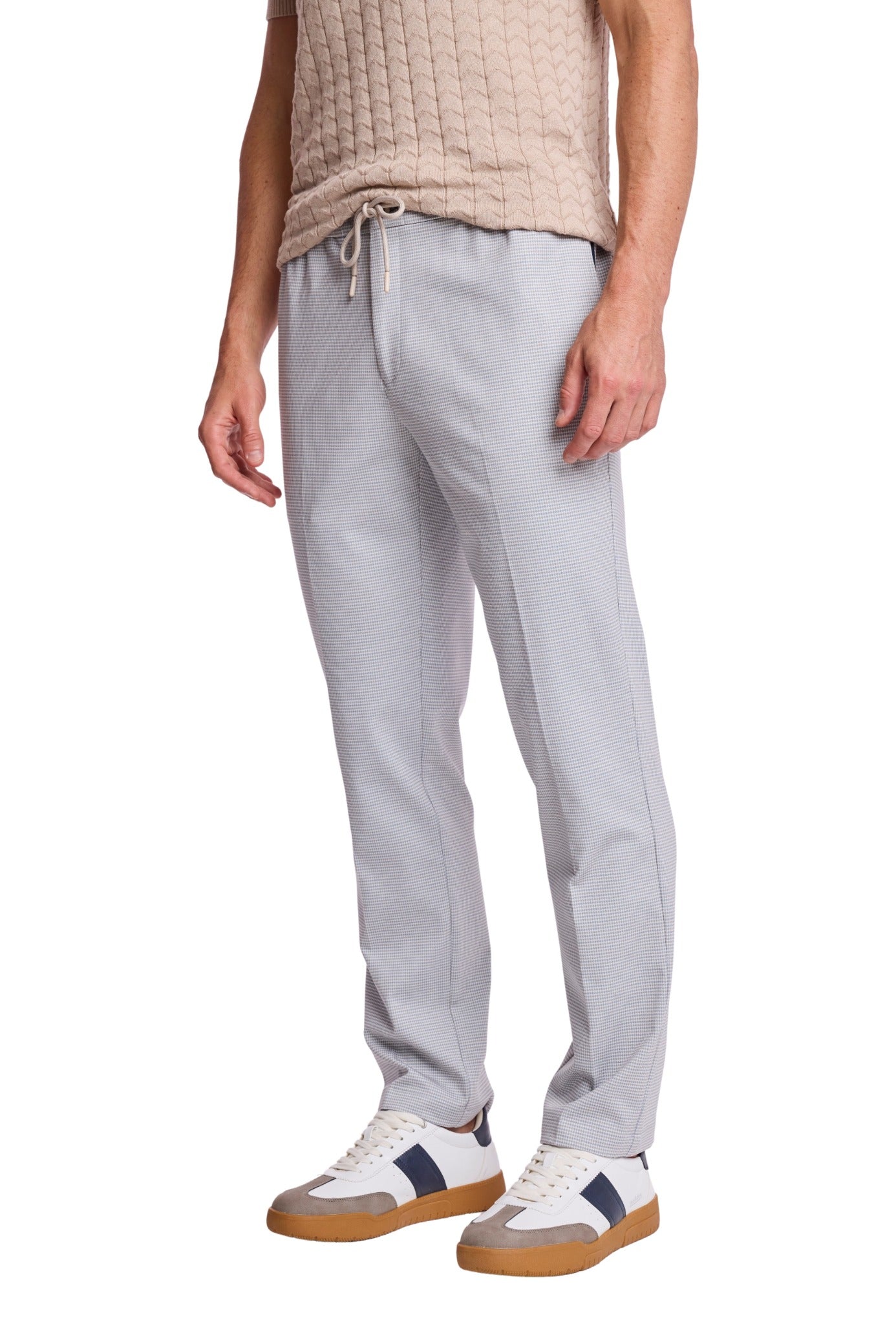Chester Drawstring Pants - slim - Steel Puddle Knit Houndstooth
