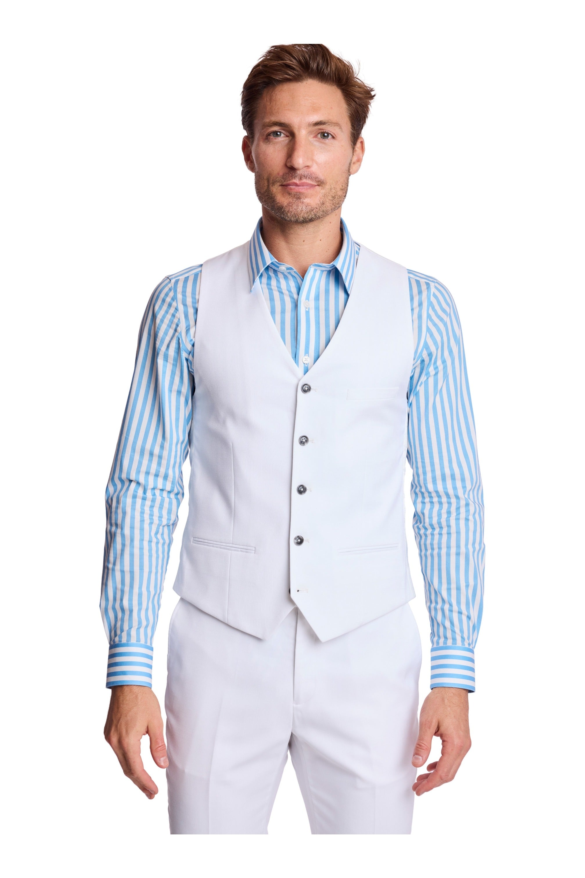 Eaton 5 Button Vest - slim - White Sharkskin