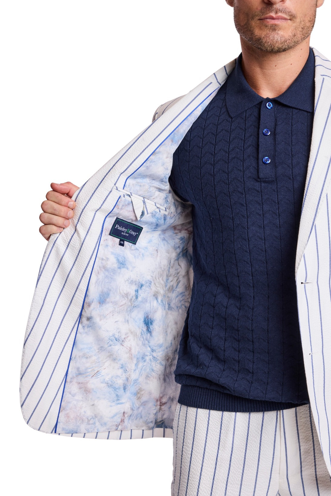 Ashton Peak Jacket - slim - White Seersucker Blue Stripe
