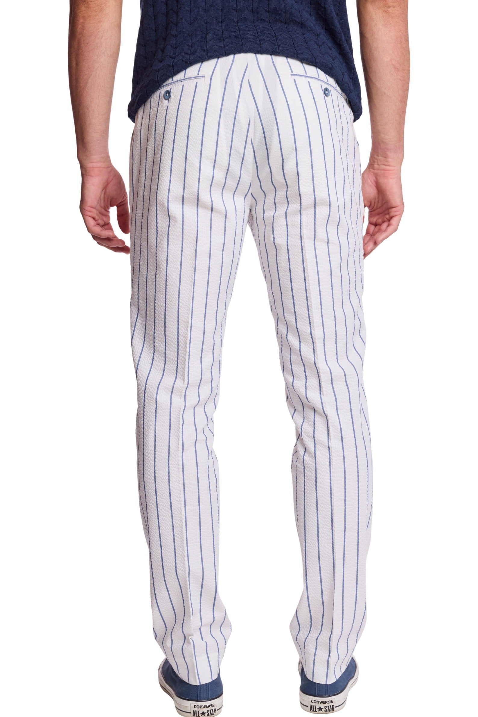 Downing Pants - slim - White Seersucker Blue Stripe