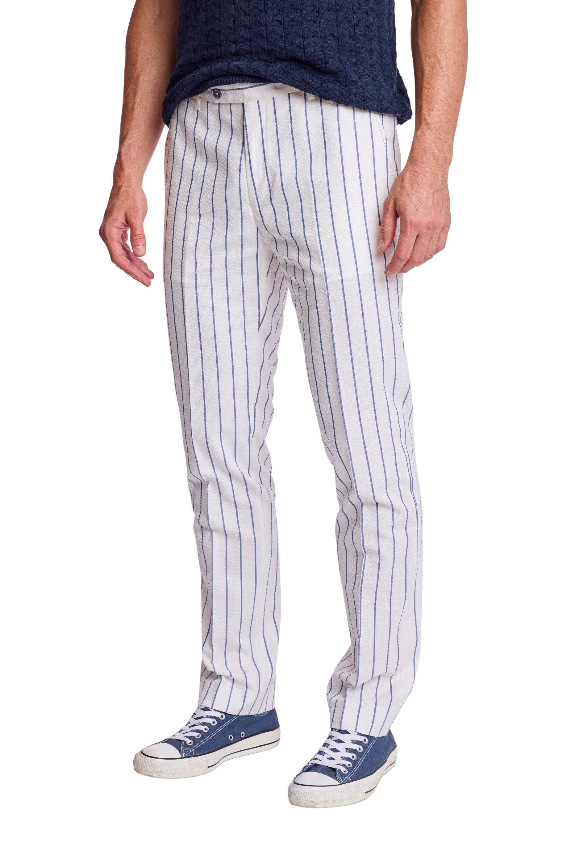 Downing Pants - slim - White Seersucker Blue Stripe