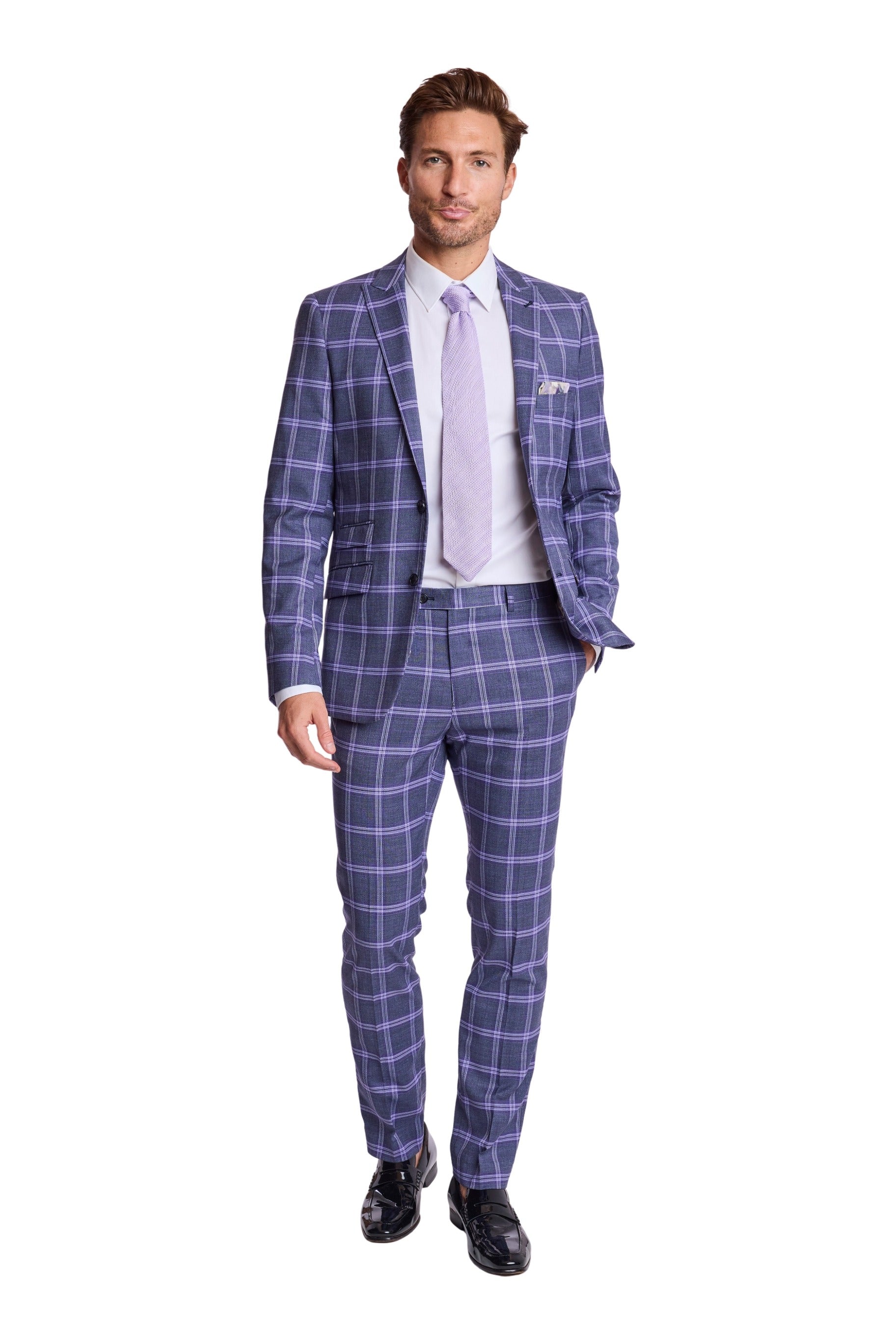 Downing Pants - slim - Purple Navy White Check