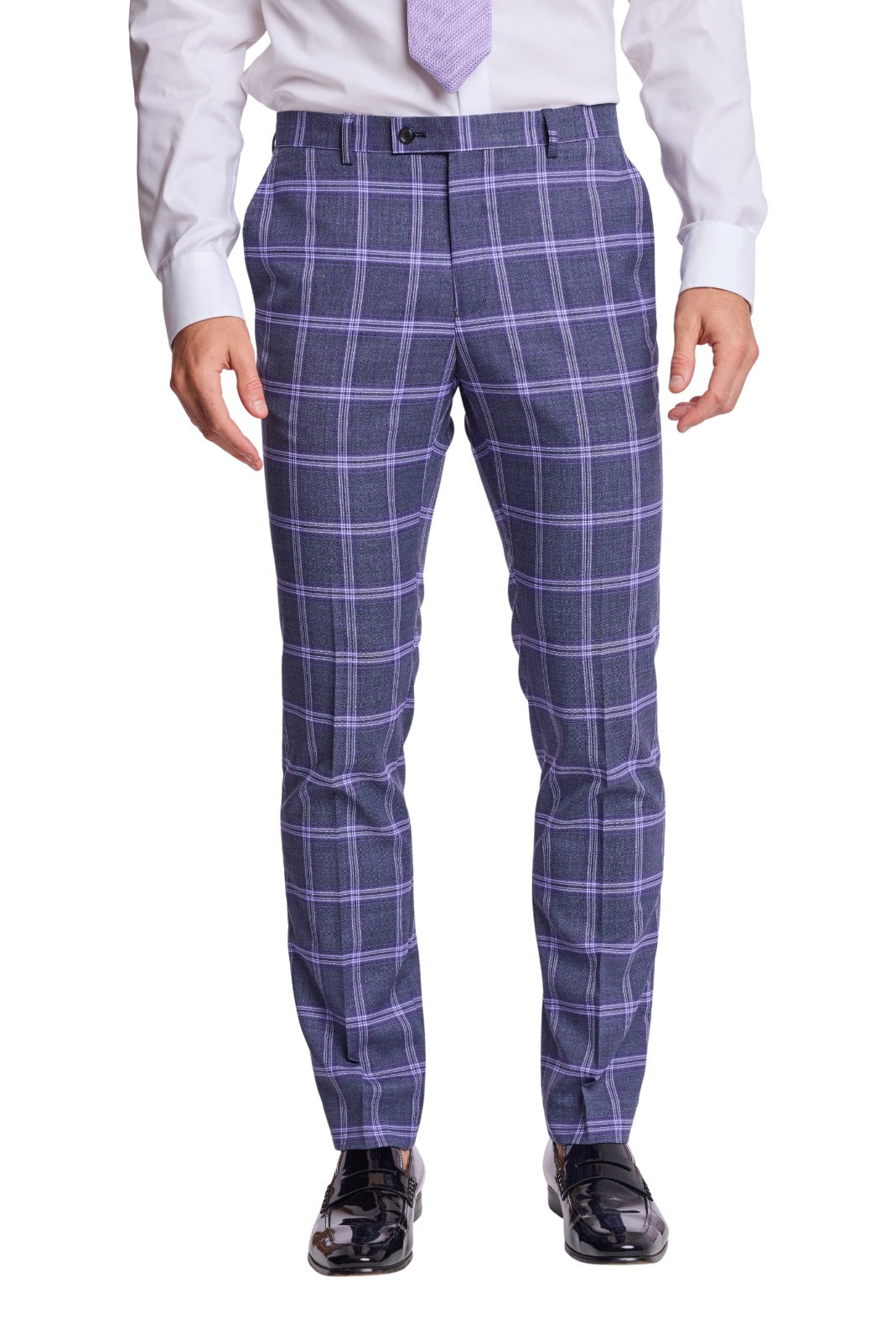 Downing Pants - slim - Purple Navy White Check