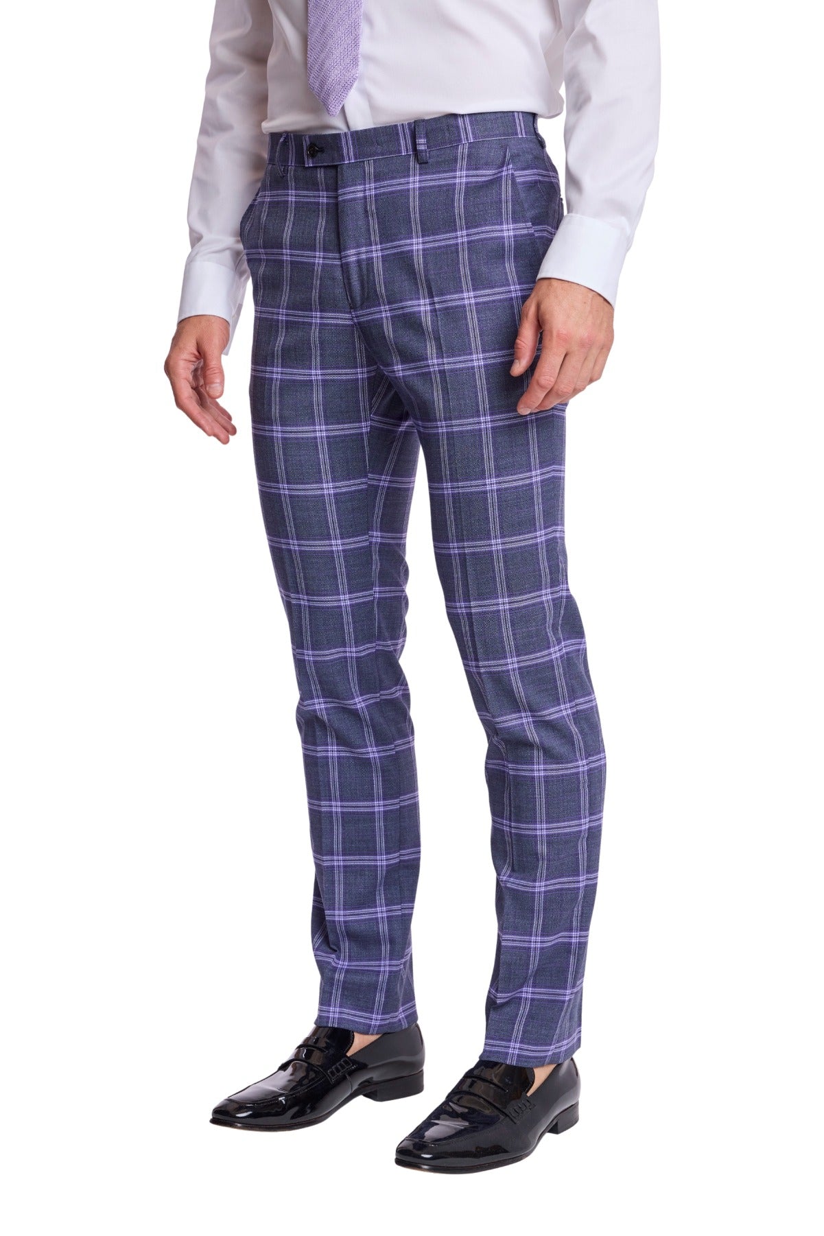 Downing Pants - slim - Purple Navy White Check