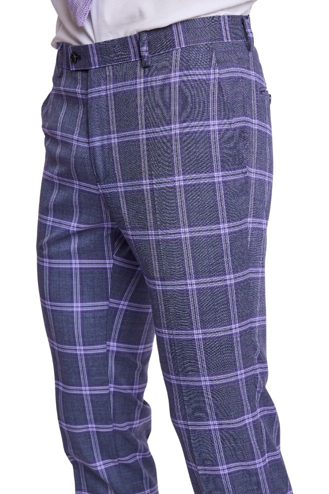 Downing Pants - slim - Purple Navy White Check