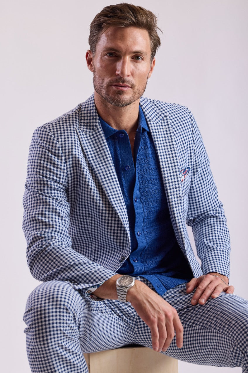 Ashton Peak Jacket - slim - Navy Gingham Seersucker