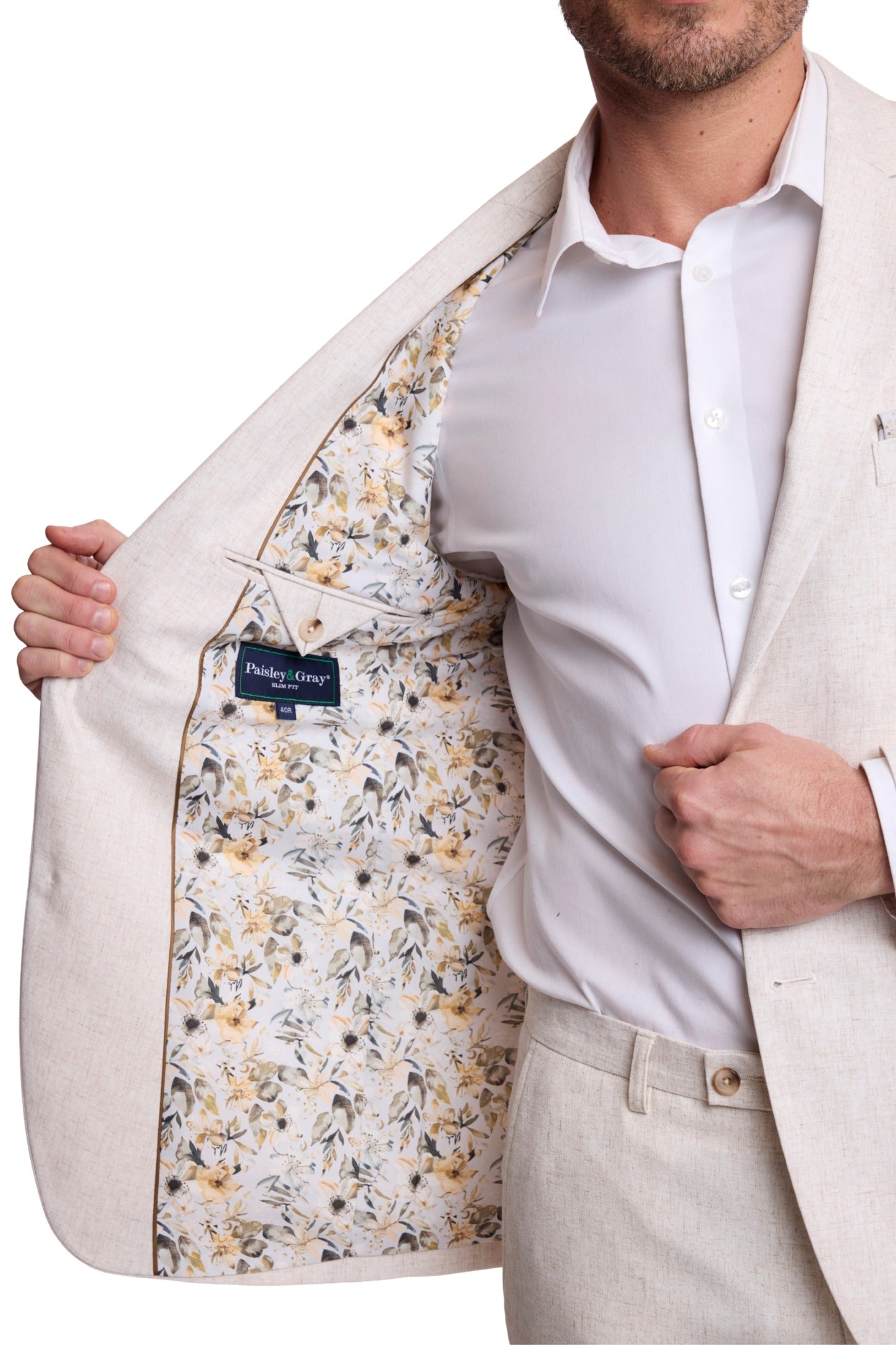 Dover Notch Jacket - slim - Oat Linen Blend
