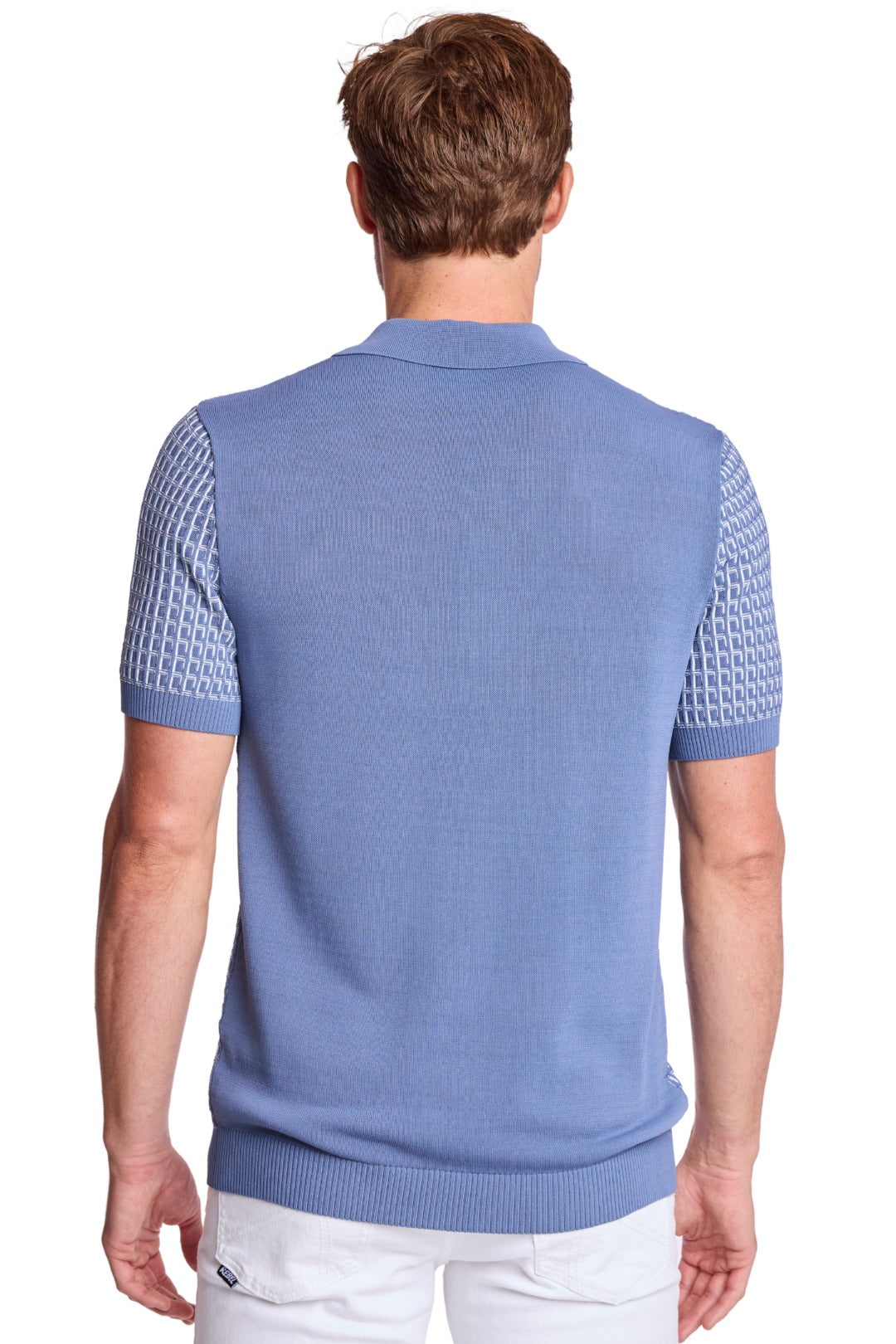 3 Button Polo - Dusty Blue & White