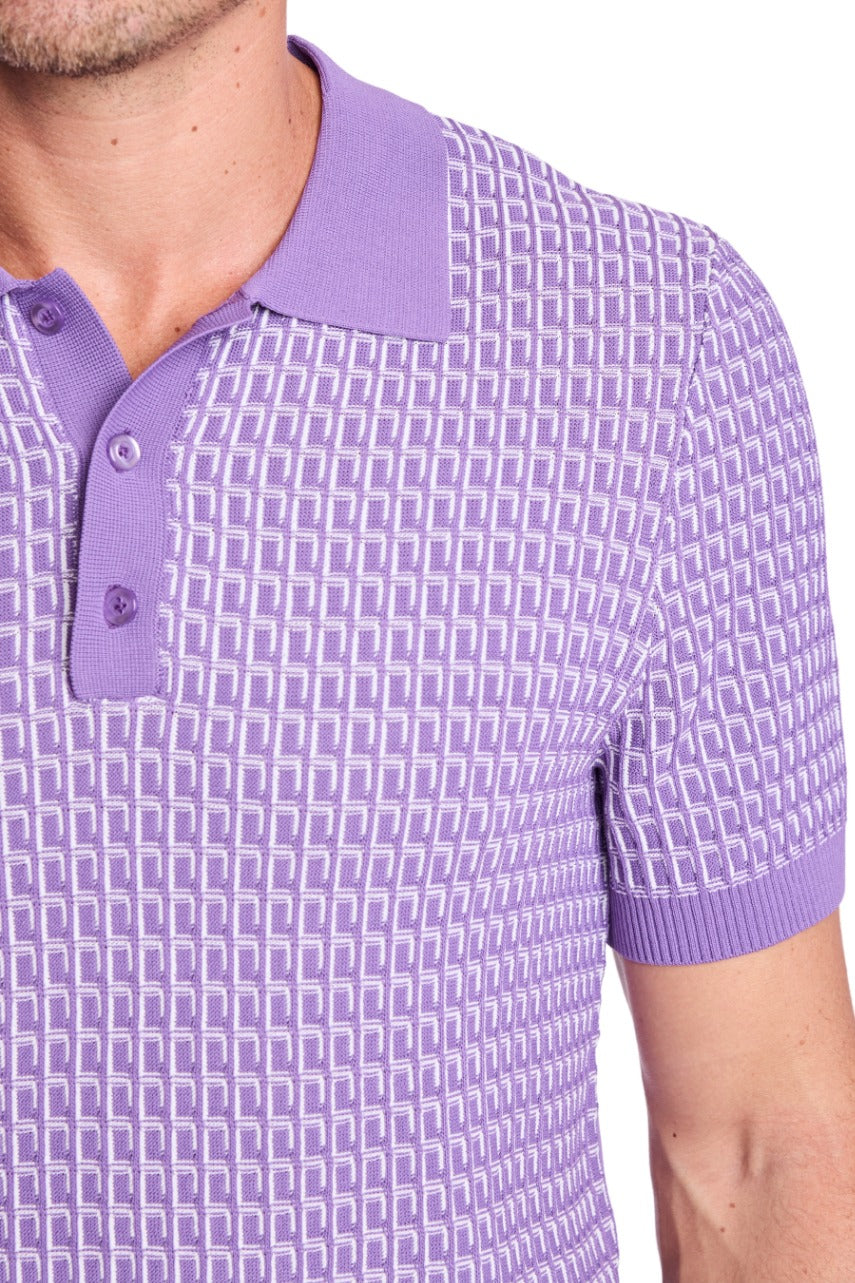 3 Button Polo - Deep Lilac & White