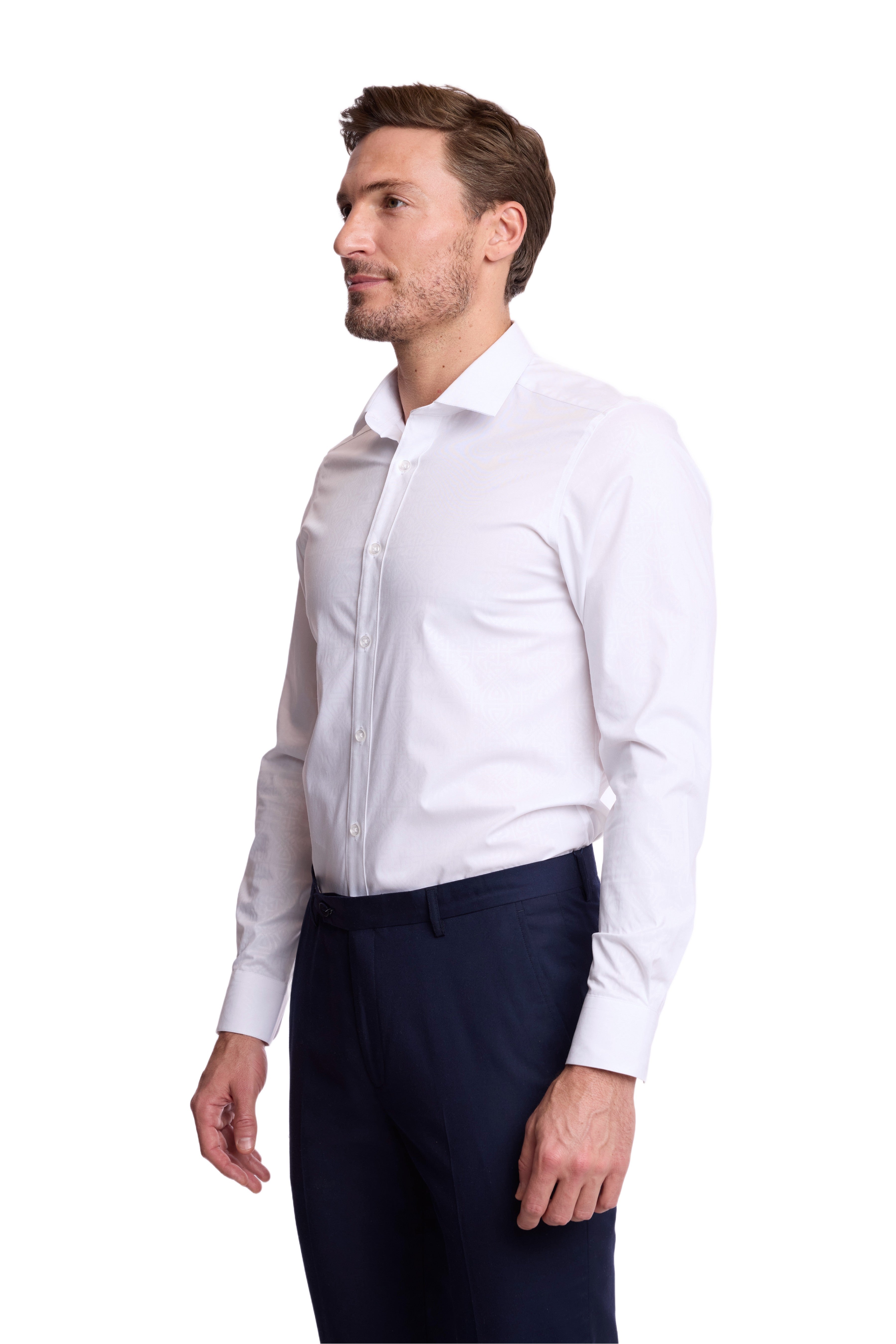 Peter Pointed Collar Shirt - White on White
