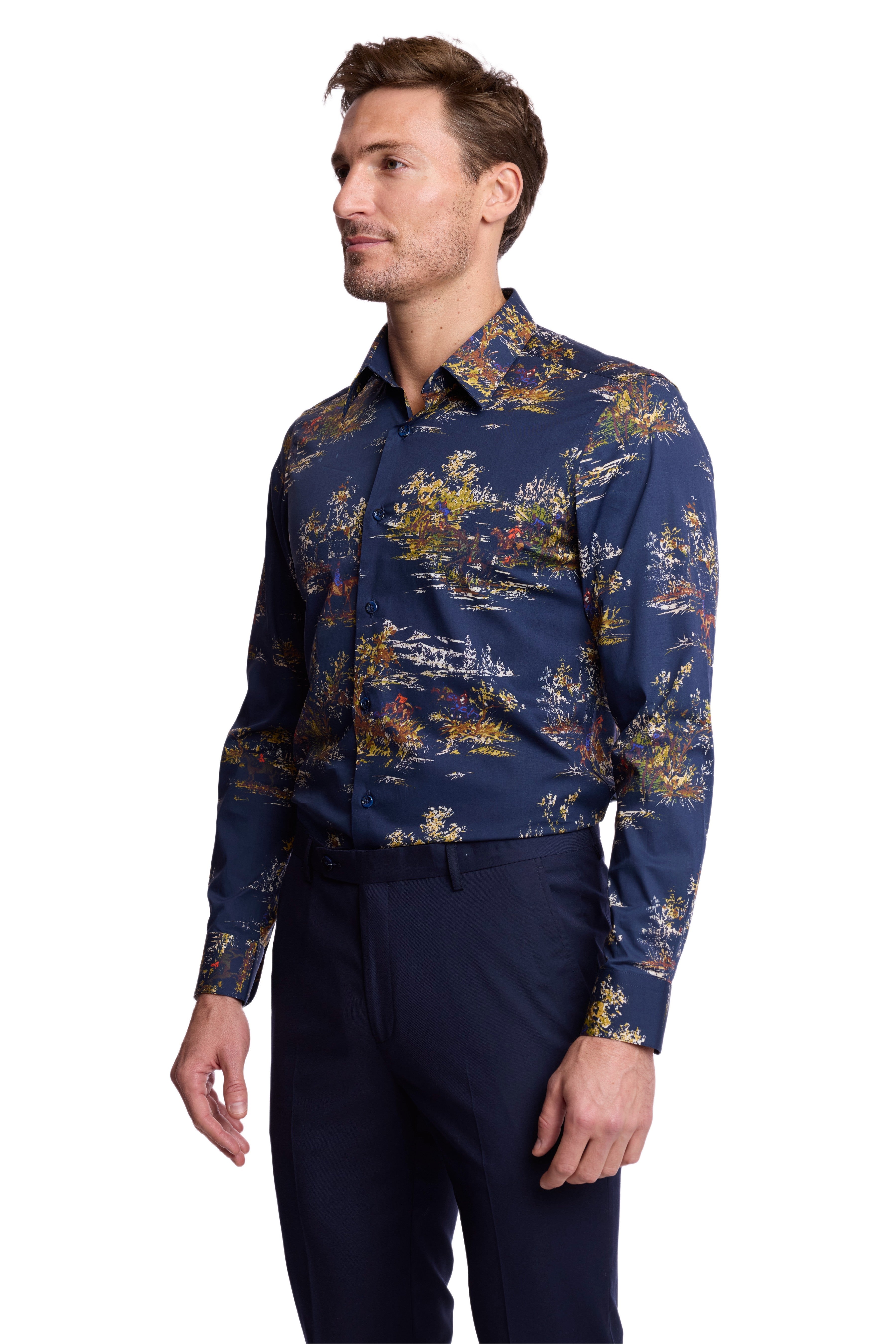 Parker Pointed Collar Shirt - The Hunt Navy Brown