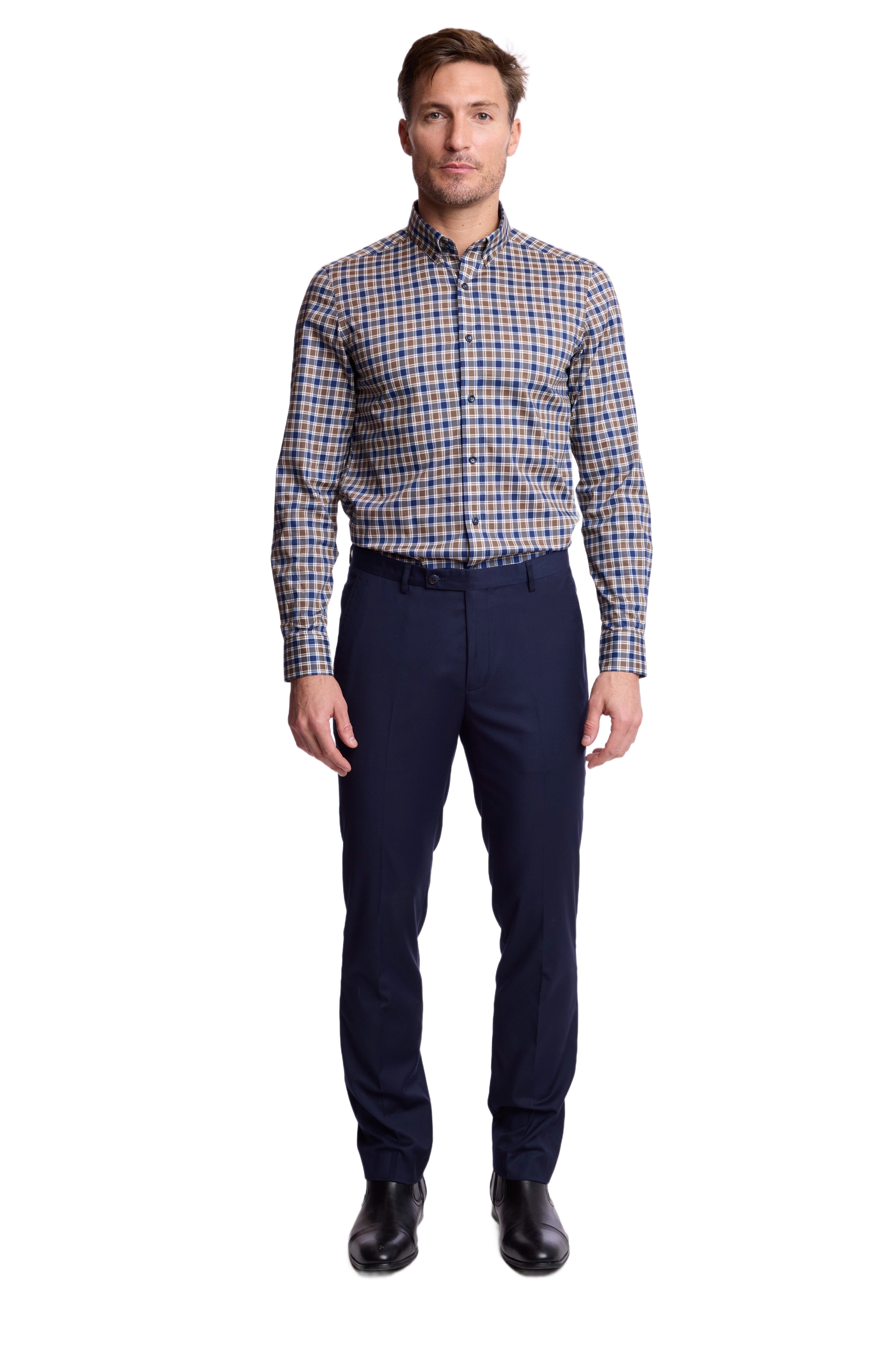 Brian Button Down Collar Shirt - Blue & Mustard Check