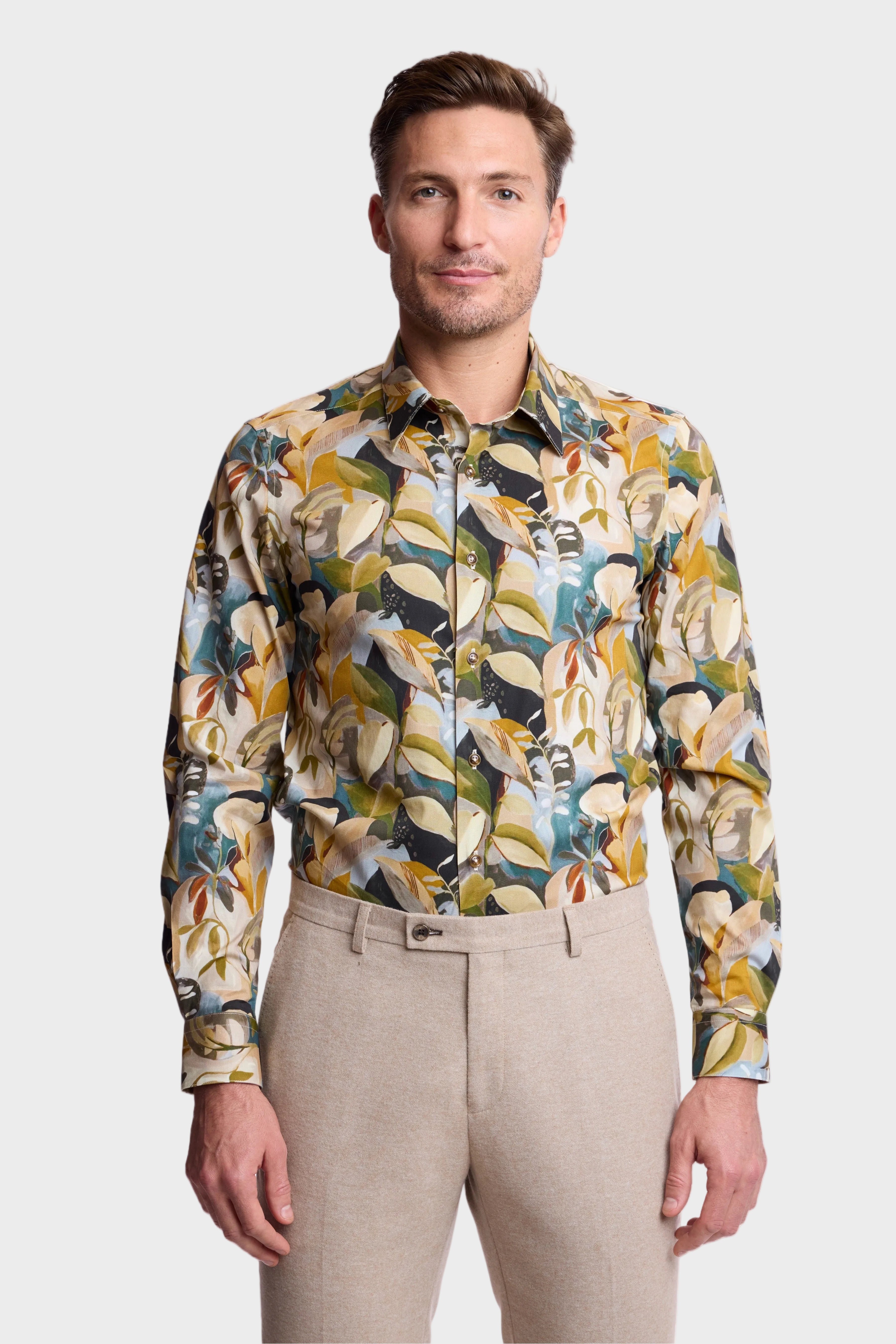 Parker Pointed Collar Shirt - Brown Teal Floral
