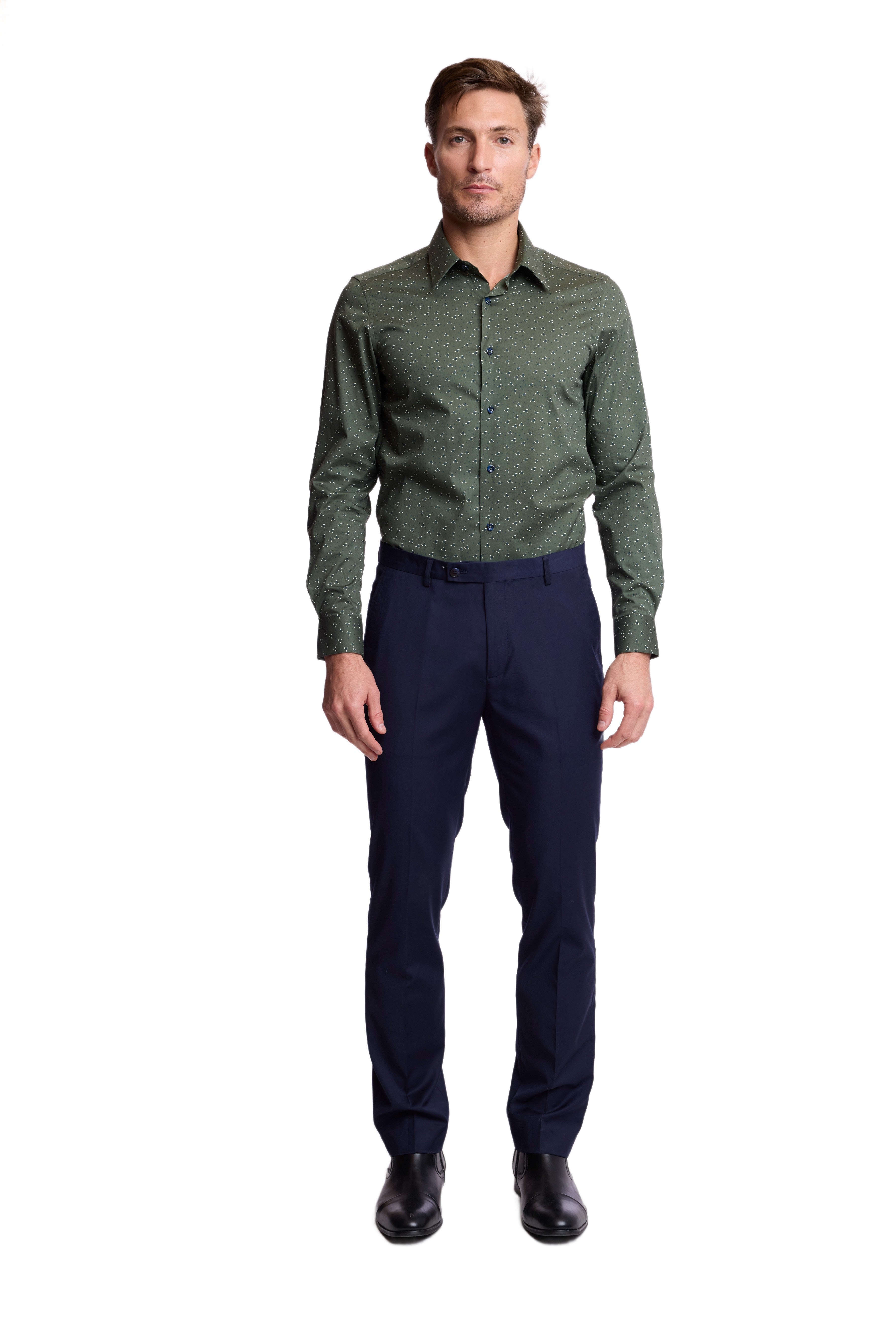 Parker Pointed Collar Shirt - Green & Navy Floral