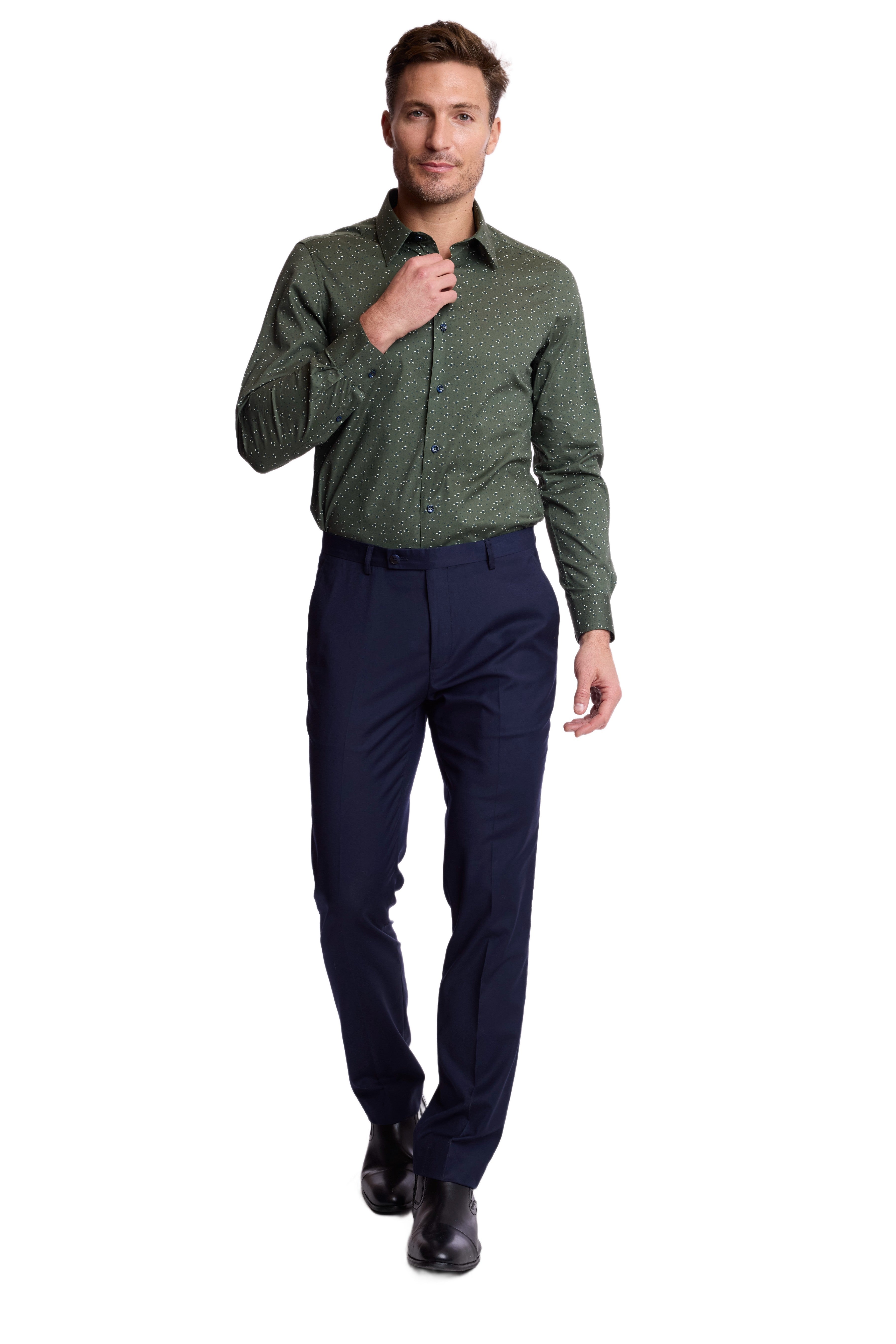 Parker Pointed Collar Shirt - Green & Navy Floral